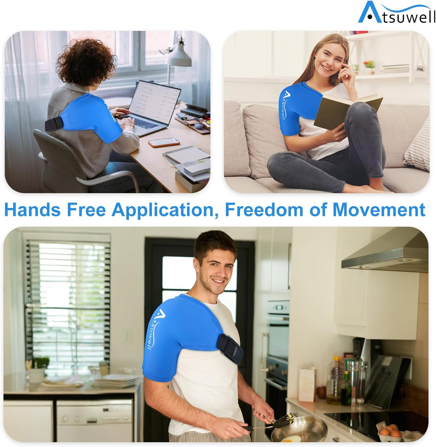 Atsuwell Shoulder Ice Pack Wrap, Shoulder Ice Pack Rotator Cuff Cold Therapy, Gel Ice Pack Shoulder Compression Sleeve for Women & Men, Shoulder Cold Pack Sleeve for Pain Relief, Swelling, Recovery