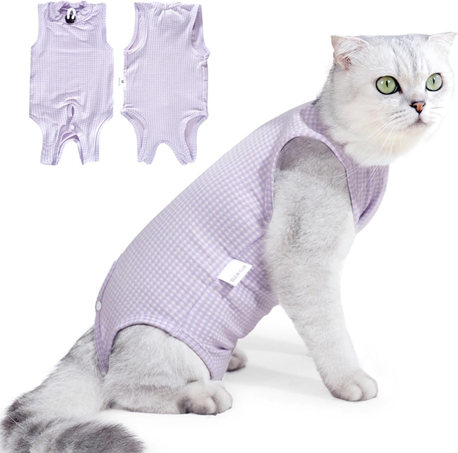 Larfraecy Cat Surgery Recovery Suit,Soft,Breathable,Elastic Fabric,Cat Vest Bodysuit after Surgery,Cat Onesies,Cat Recovery Shirt for Female Male Cat for Abdominal Wounds Prevent Licking (Purple, M) image number 5