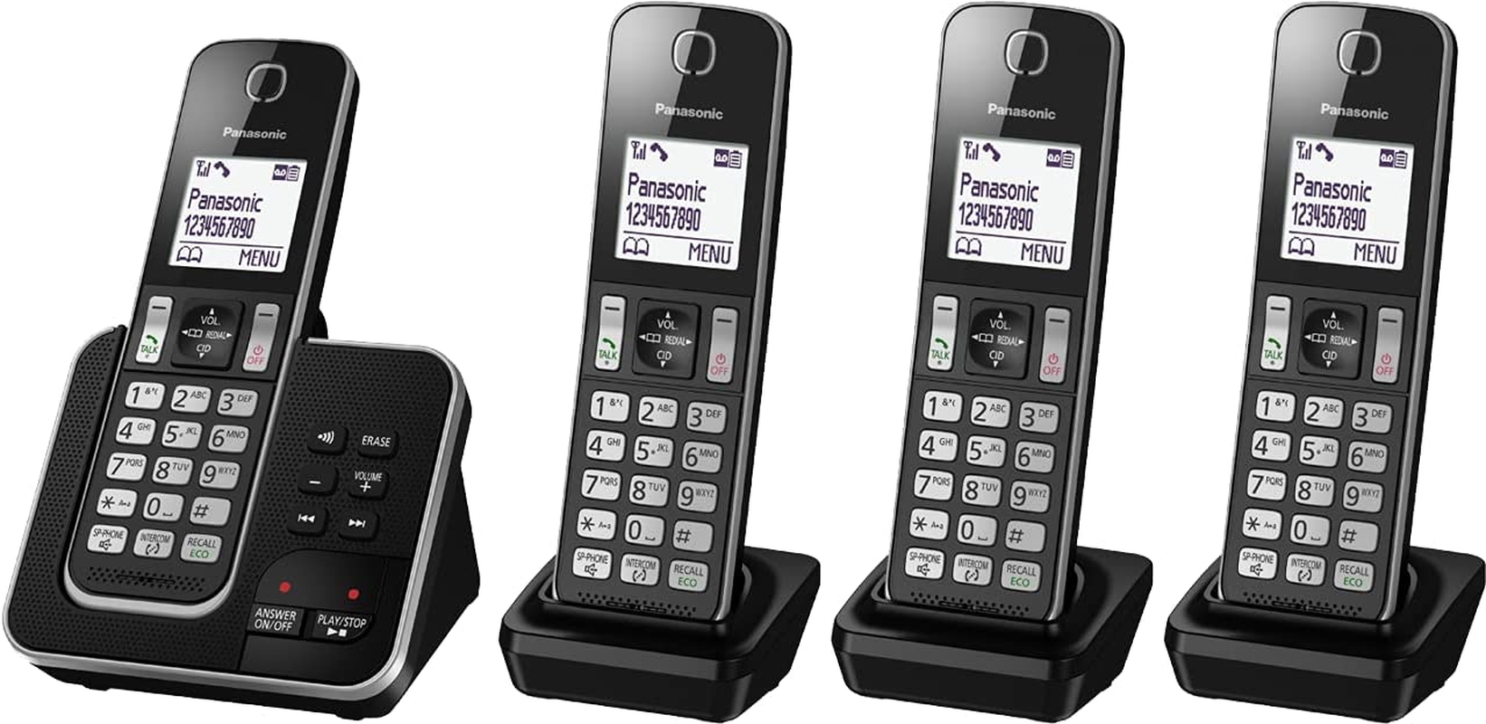 Panasonic DECT Digital Cordless Phone with Answering Machine and 4 Handset (KX-TGD324ALB), Black image number 2