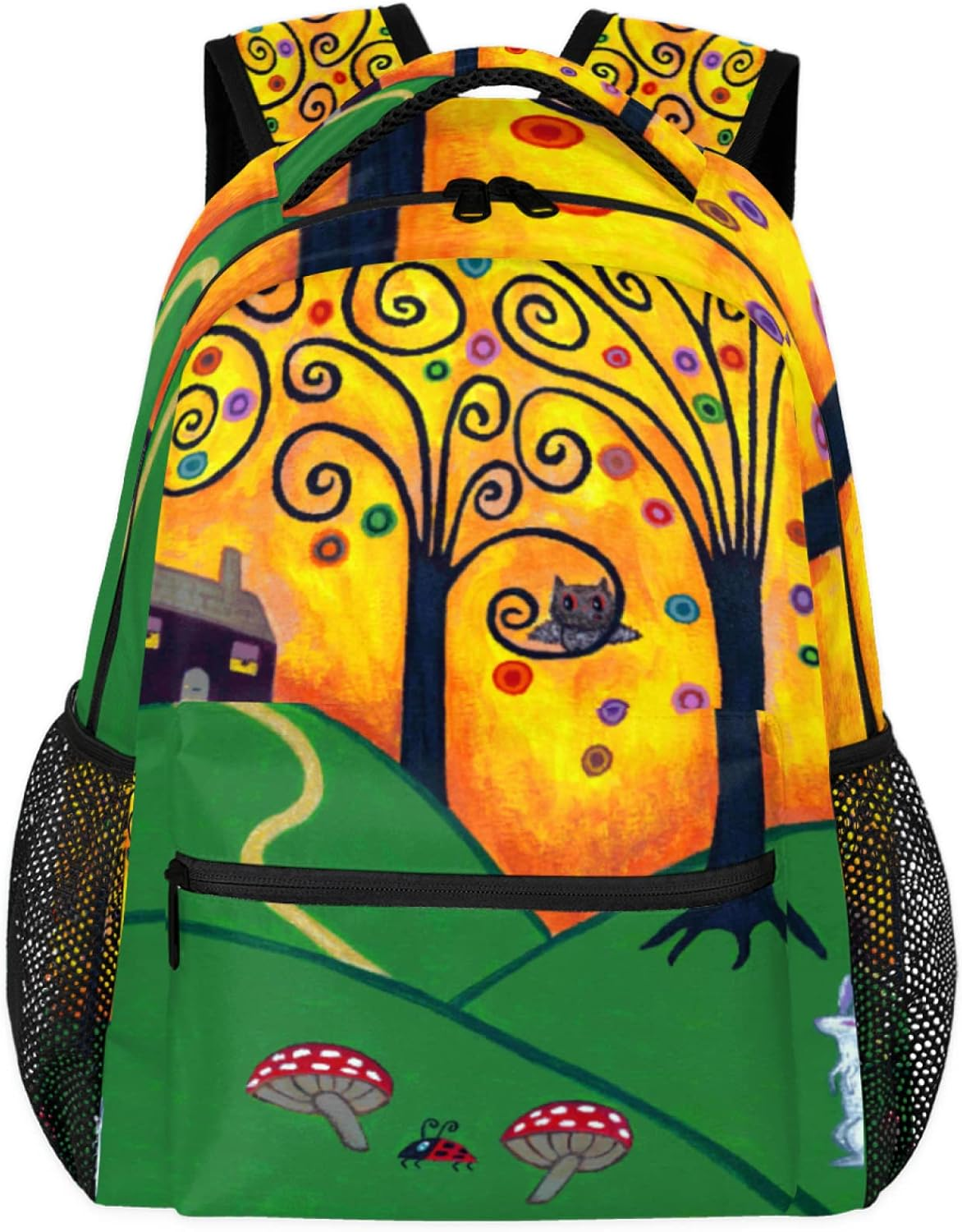 Tropicallife Folk Art Oil Painting Backpack Lightweight Waterproof Travel Rucksack Ladybird Pattern Stylish Backpack for Man Women image number 3