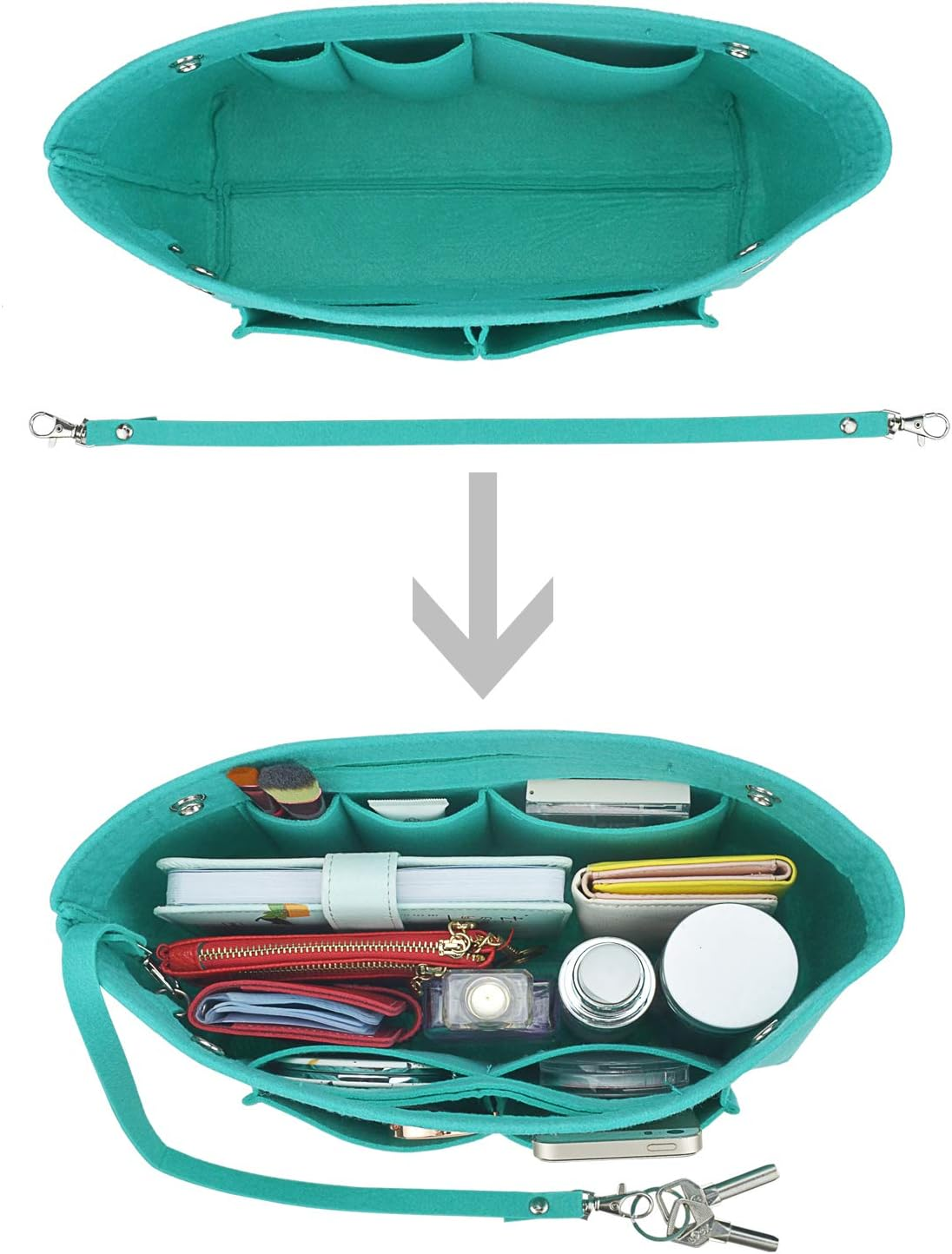 YIICOOLY Felt Tote Handbag Purse Organizer Insert Divider Shaper Bag in Bag, Blue, Small