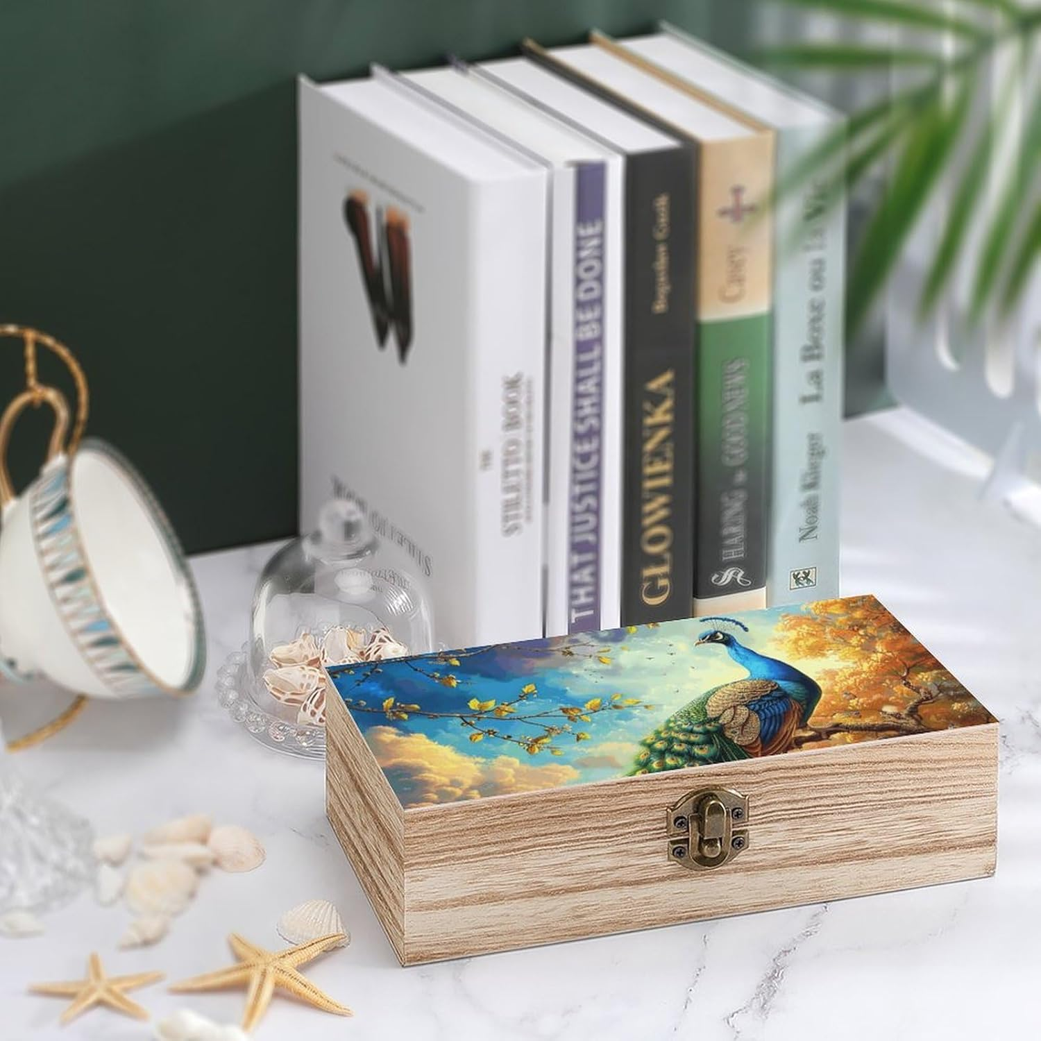 Peacock Wooden Box Wood Wedding Keepsake Boxes with Lids Small Decorative Boxes Lightweight Wooden Memory Storage Box for Crafts Keepsakes Jewelry Photo Letter Storage image number 6