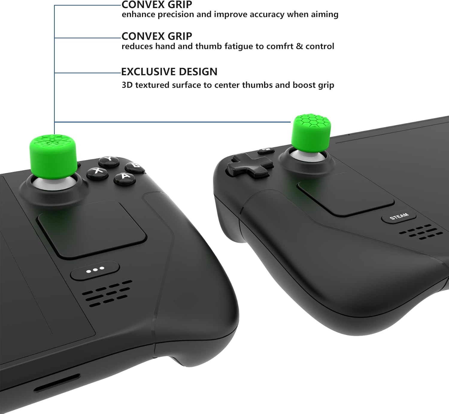 Green Ergonomic Stick Caps Thumb Grips for Steam Deck LCD & OLED, for PS Portal Remote Player - with 3 Height Convex and Concave - Diamond Grain & Crack Bomb Design, Set of 10 image number 4