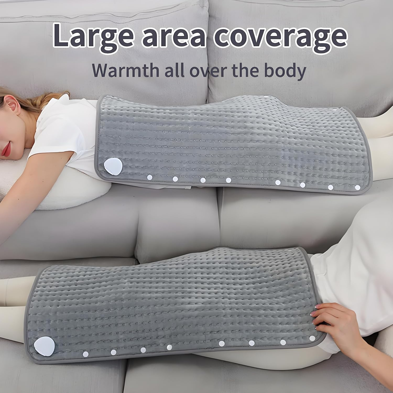 Electric Heating Pad for Pain Relief &ndash; 40X76Cm Washable Grey Plush &ndash; 9 Heat Settings, 4 Timer Options, Auto Shut-Off &ndash; Ideal for Neck, Shoulder, Back, Abdomen & Knee image number 5