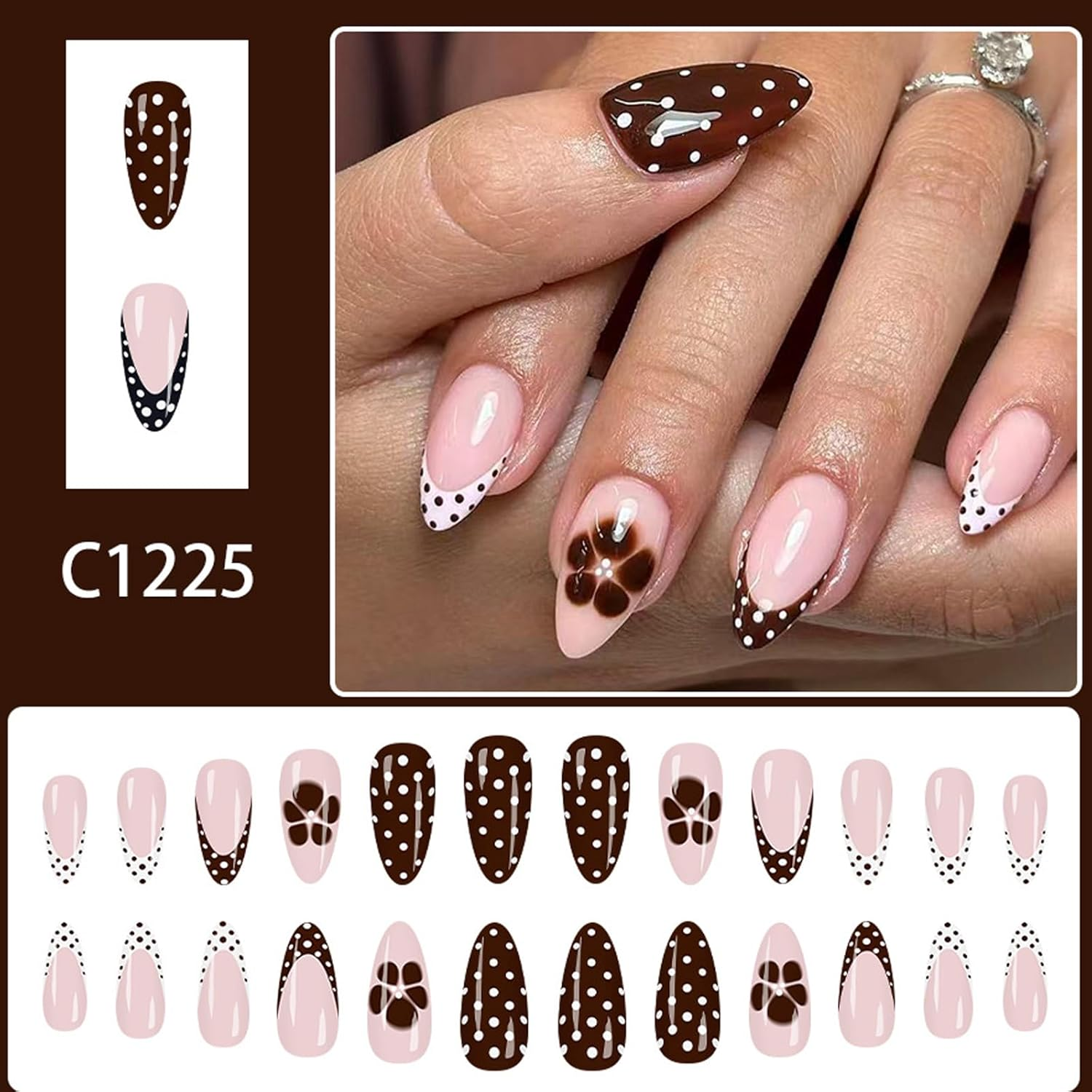 Multiple Sizes Autumn Winter False Nails Black White Glitters Press on Nails 24Pcs ABS Christmas Art Sensitive Skin Safe Fake Nail image number 6