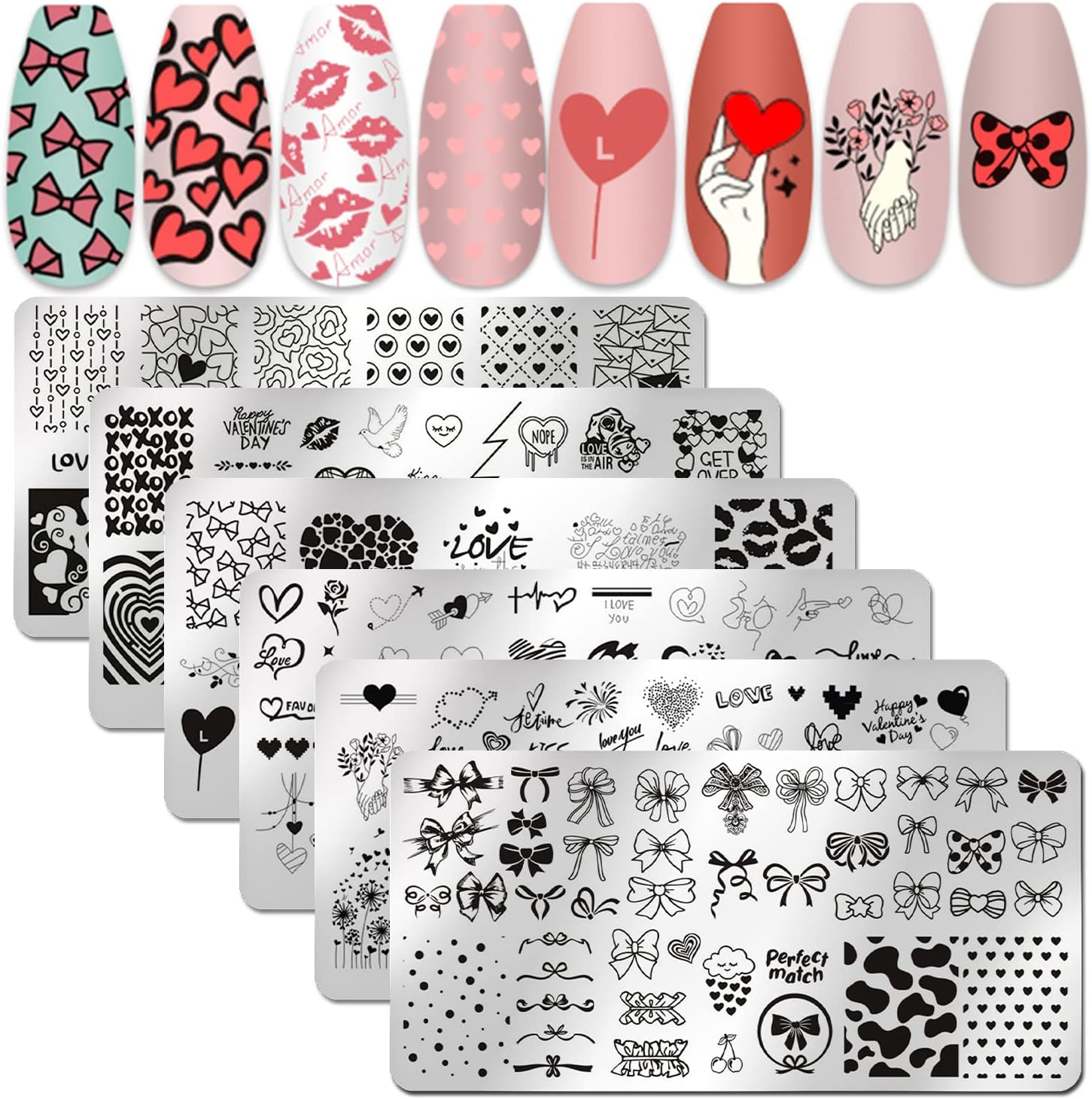 SILPECWEE 6 Pieces Valentine'S Day Nail Stamp Nail Stamping Plate Holiday Heart Nails Design Nail Stencils Nail Art Template Nail Polish Stamp Tools Nail Art Accessories for Acrylic Nails image number 6