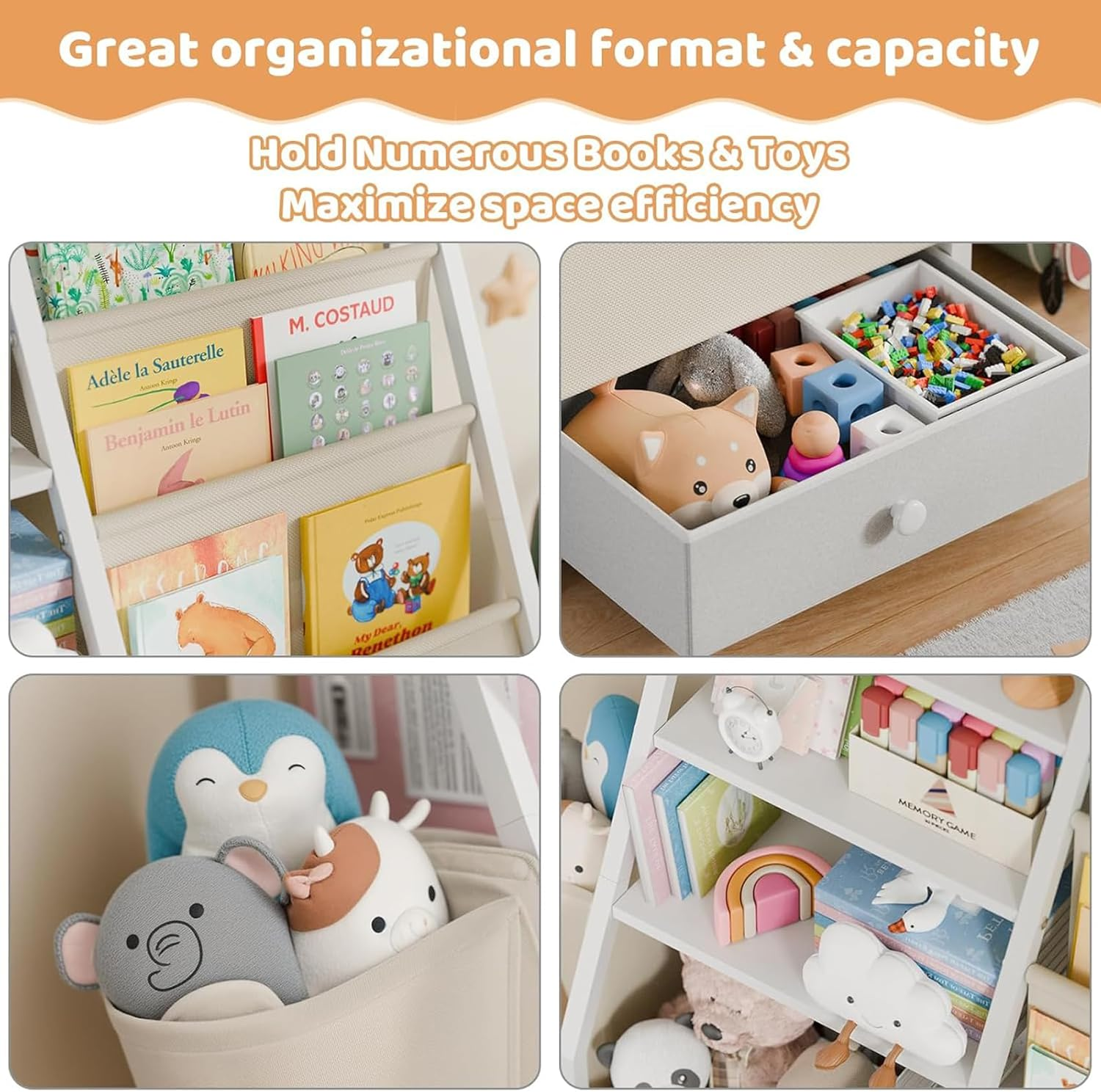 4 Tier Kids Bookshelf and Toy Storage, Toddler Book Display Shelves，Children Bookcase Organizer for Kids Room, Classrooms, Nursery, Bedroom, White, 85 * 30 * 75Cm image number 5