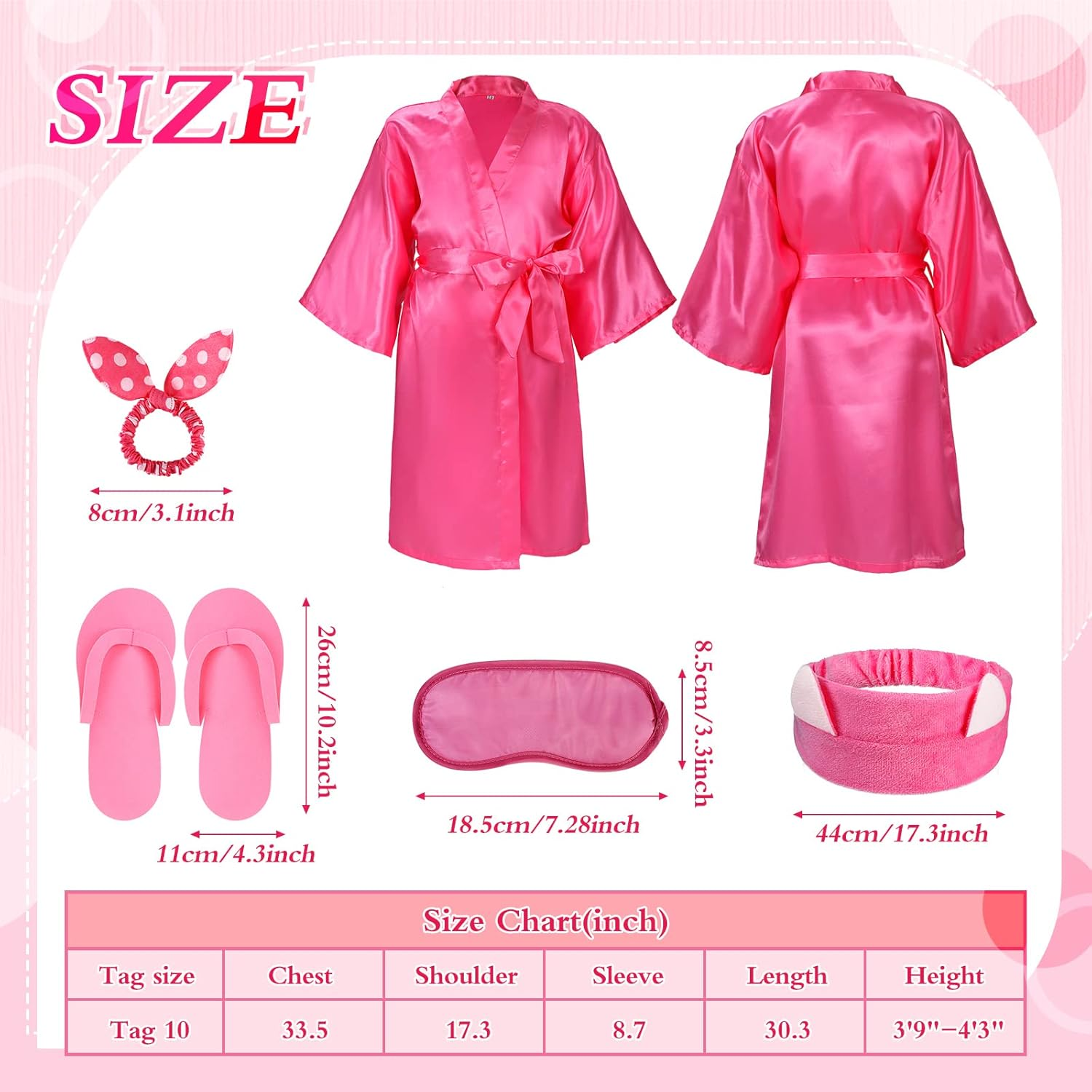 60 Pcs Spa Party Supplies for Girls Satin Kimono Robe Disposable Foam Slippers Eye Mask Spa Headband Bow Hair Band Kid Salon image number 5