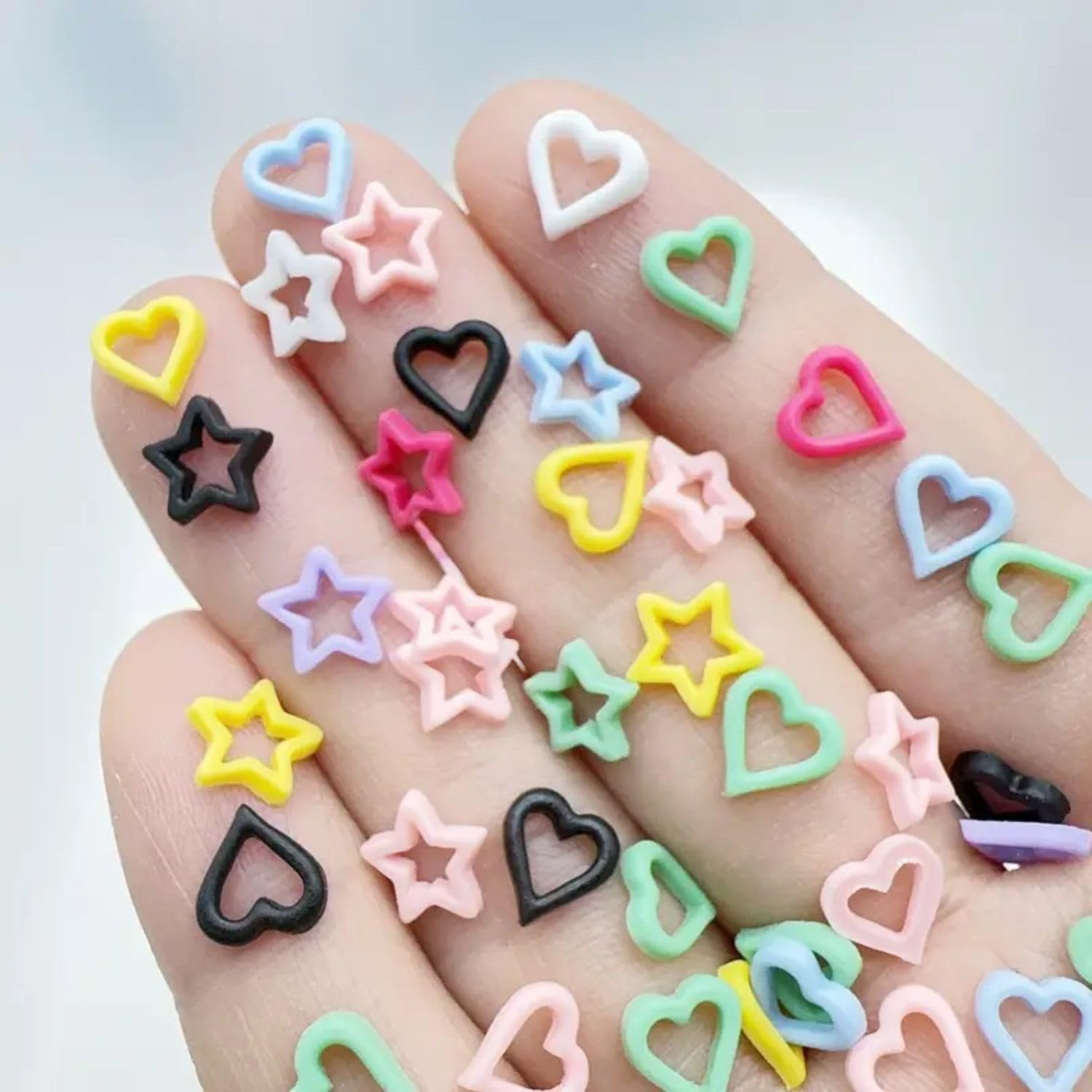 ROSEUS Nail Art Resin Charms 150 PCS, Y2K 90'S Style Hearts and Stars, Multi Colour Rhinestones Hollow image number 3