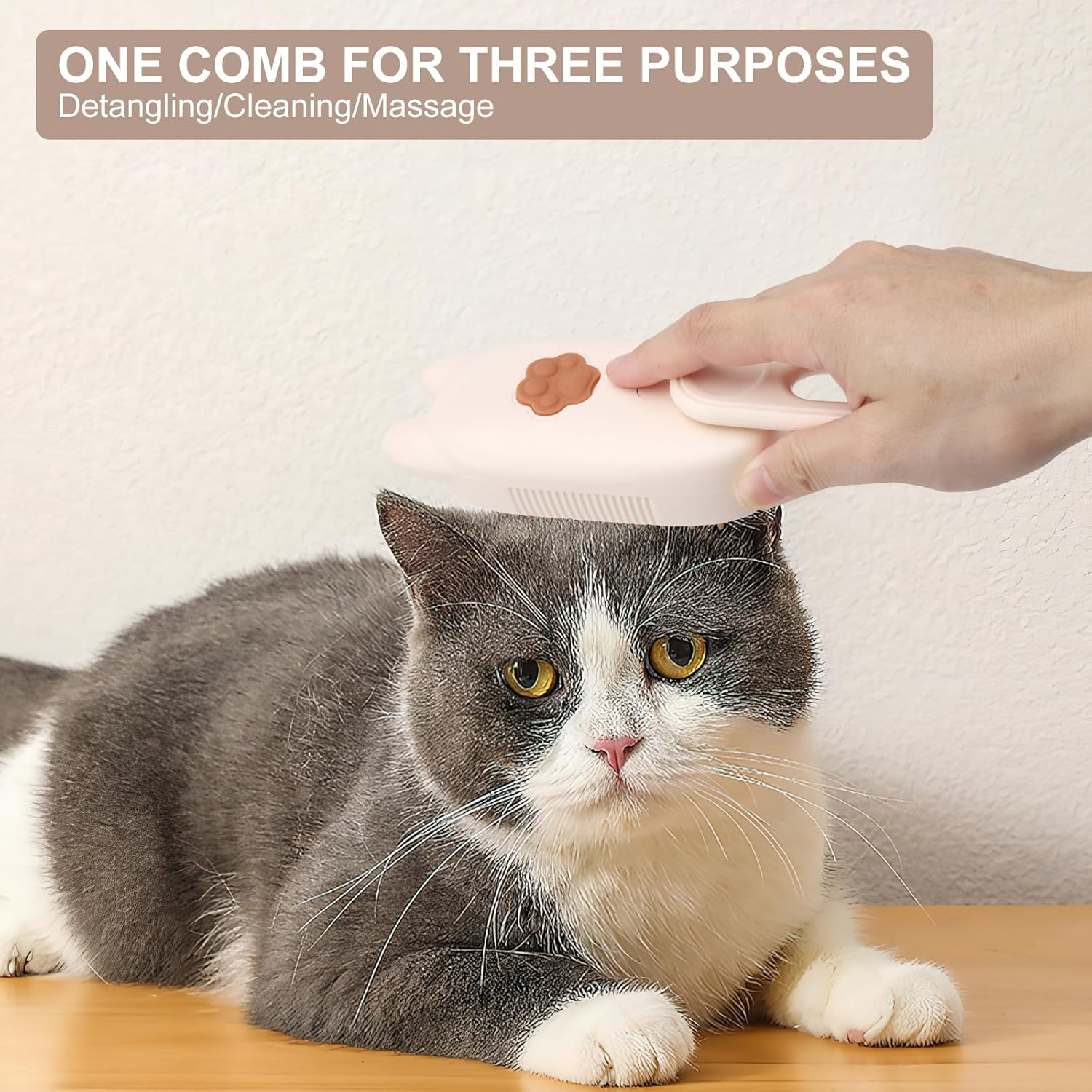 Steamy Cat Brush with Steamy Pet Brush Dog Cat Brush with Water Steam Brush for Cats Dogs Pet Spray Massage Comb Cat Comb with Steam Pet Comb Cat Hair Brush Beige image number 3