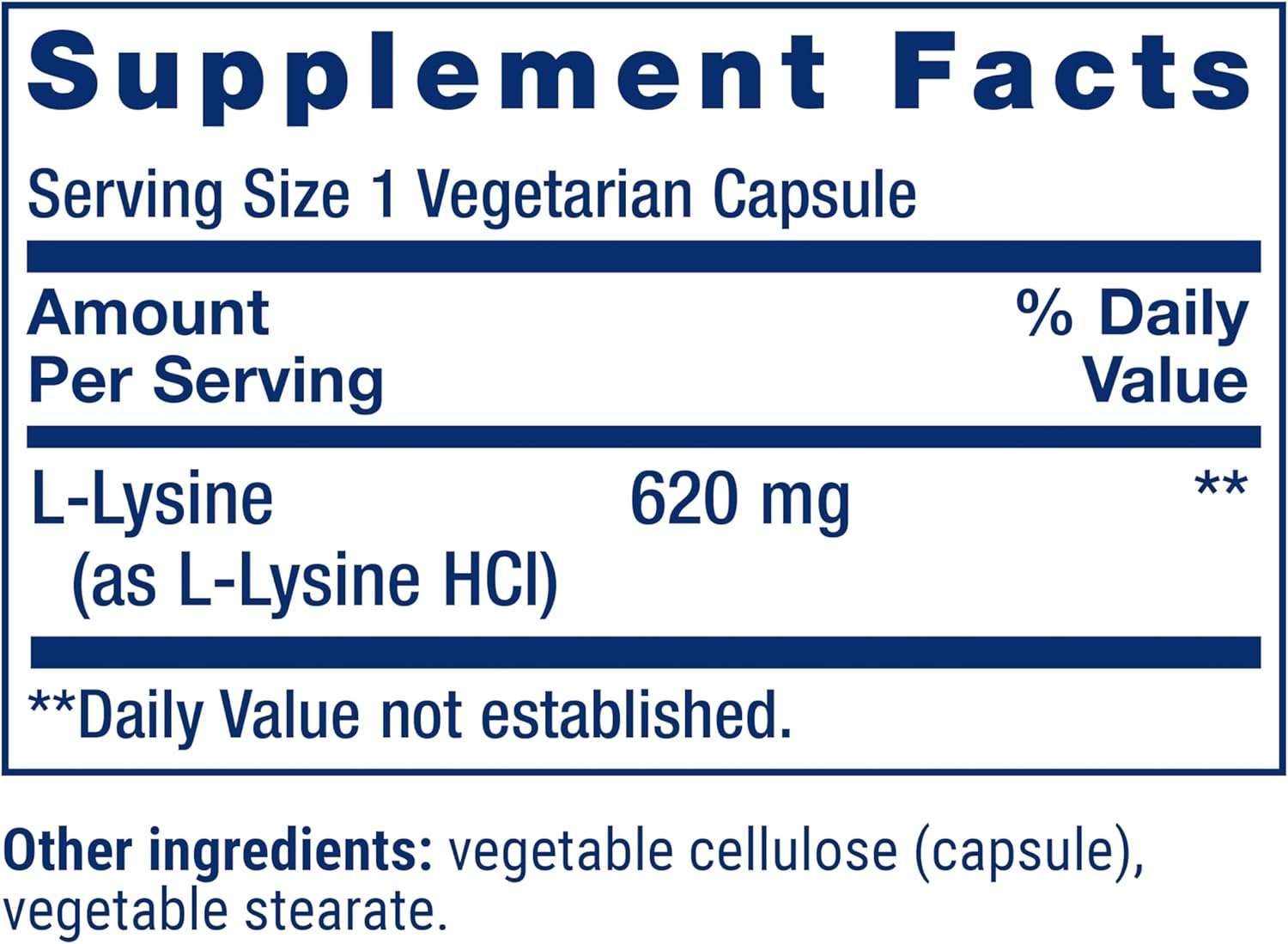 Life Extension L-Lysine 620 MG 100 Veg Caps image number 1