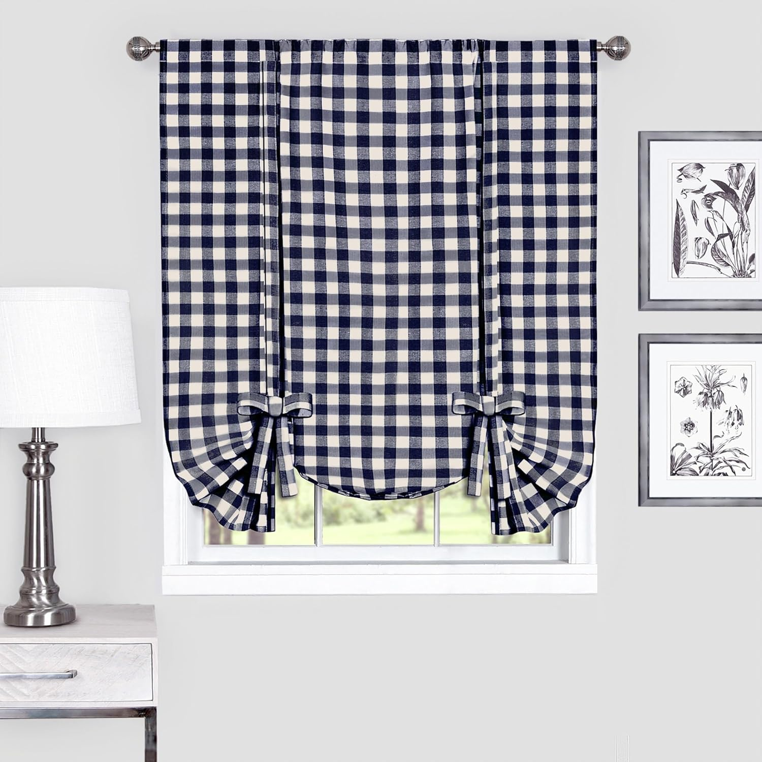 Achim Home Furnishings Buffalo Check Window Curtain Tie up Shade, 42" X 63", Black image number 7