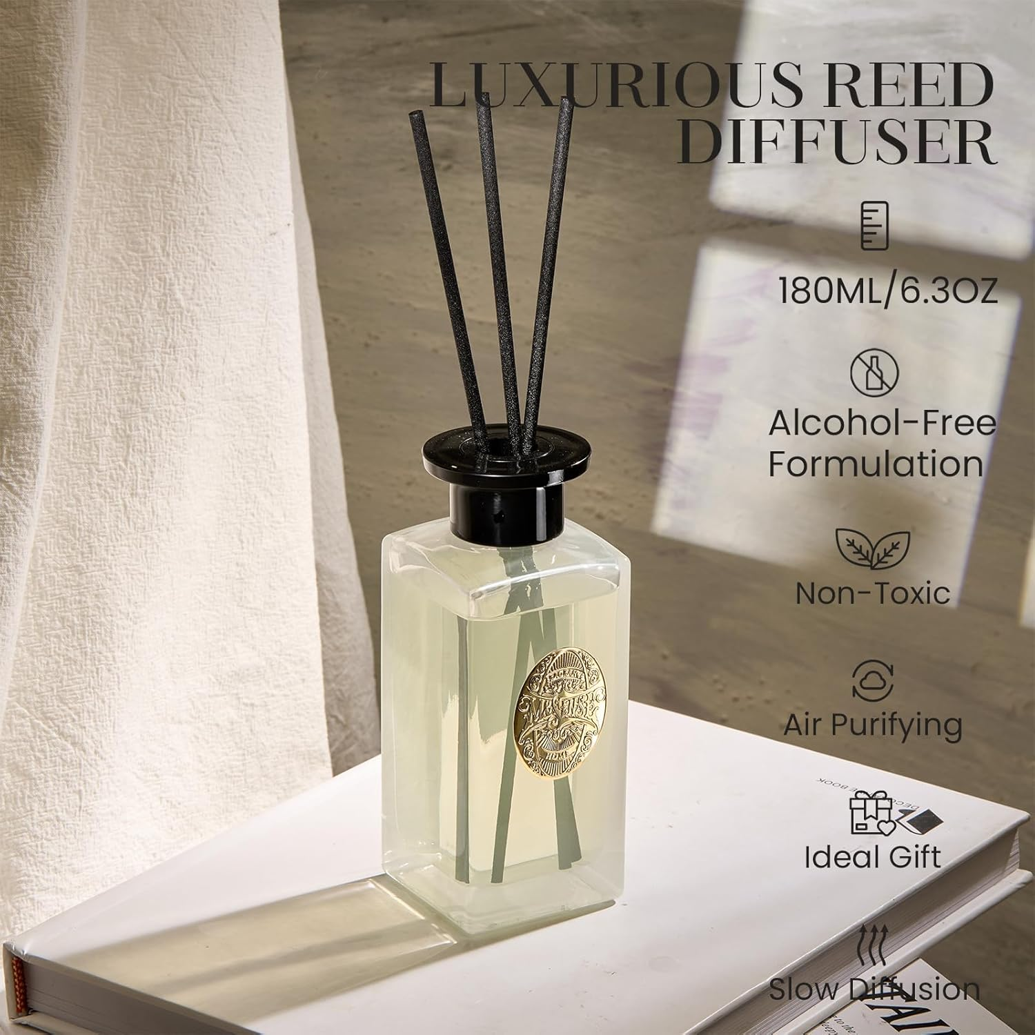 M&SENSE 6.3 Oz Large Reed Diffuser Set,Creamy Vanilla Scent Oil Diffuser with Sticks,Bedroom Bathroom Living Room Decor