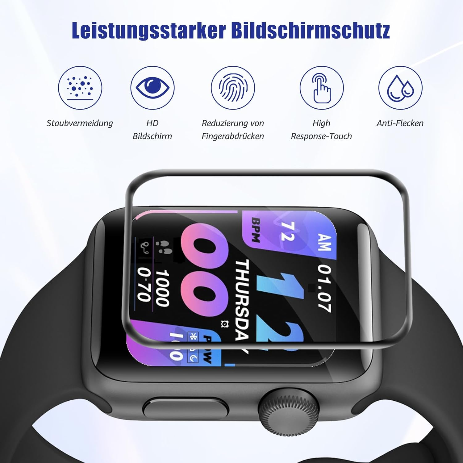 Cable Leader Pack of 2 Screen Protectors for Apple Watch Series 4/5/6/SE 44 Mm, Ultra HD Bubble-Free Anti-Scratch Apple Watch 6 44 Mm Protective Glass, 3D Curved Ultra Resistant Iwatch 5 44 Mm Film image number 2