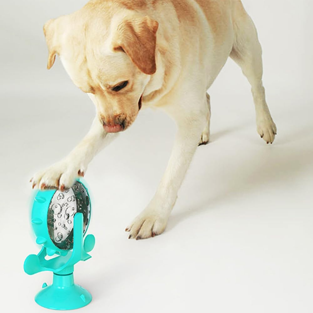 2 Pcs Interactive Cat & Dog Treat Dispenser Toys, Slow Feeder Leaky Food Toys with Suction Cup, 360&deg; Rotating Windmill for Small Dogs & Indoor Cats (Blue & Yellow) image number 1