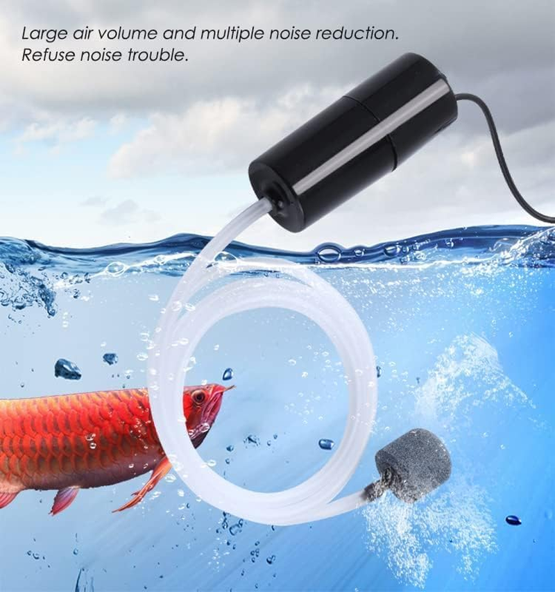 Aquarium Air Pump，Portable Mini USB Aquarium Fish Tank Oxygen Air Pump,Mute Energy Saving Supplies Accessories. - 2 Hoses-2 Air Stones image number 6