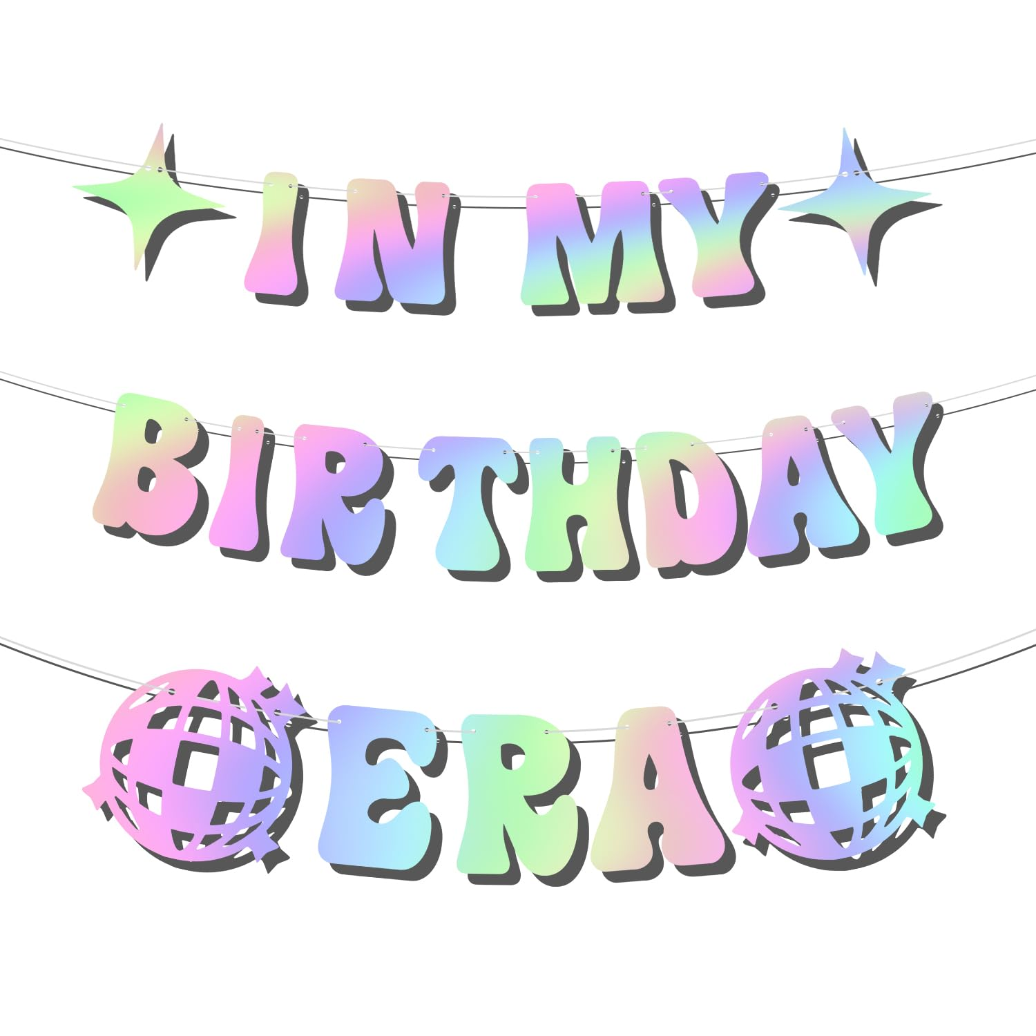 Party Banner, Holographic Color in My Birthday Era Backdrop Pre-Strung Birthday Era Decorations Banner for Friends Party Birthday Party image number 5