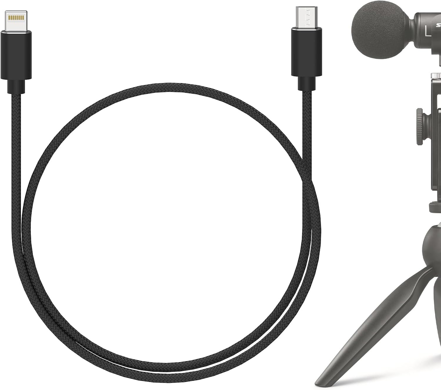 Geekria for Creators Micro USB to Lightning Microphone Cable 3.3 Ft / 100 CM, Compatible with Shure MV7, MV88+, MV5, MV51, Mvi, Replacement Mic Cord (Black)