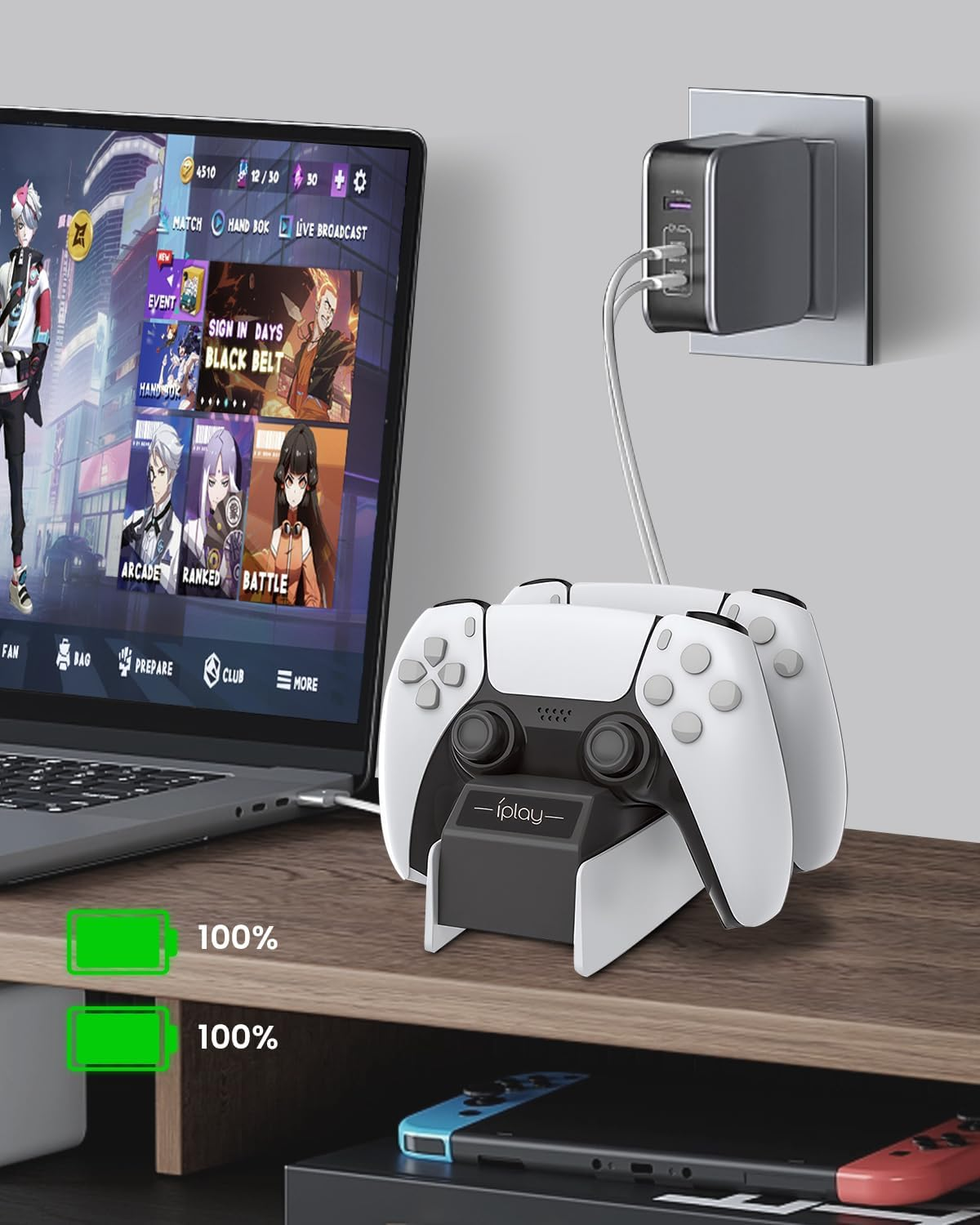 GEEKERA Controller Charger Station for PS5 - Fast Dual Charging Dock for Dualsense with Smart Security Protection, Wireless Accessories and Type-C Interface, Ideal Playstation 5 Charging Station image number 1