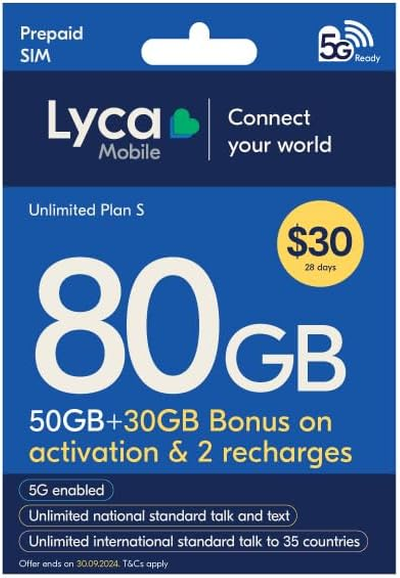 Lyca Mobile Unlimited Plan S Prepaid SIM 80GB $30 for $9 image number 3