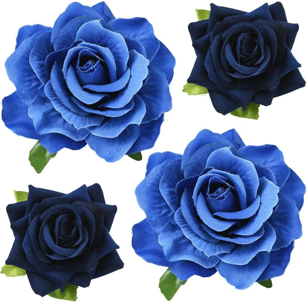 SOFPLATE Pack of 4 Navy Blue Rose Hair Clip 2 in 1 Flower Brooch Fabric Flowers Headwear Hair Pins Hats Bags Clothing Decoration Accessories for Weddings Parties Mother'S Day Fancy Dress Accessories G image number 6