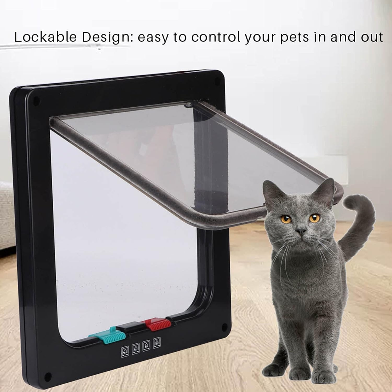 ABS Acrylic Pet Cats Screen Door Window Lockable Waterproof Medium Cat Flap (Black) image number 2