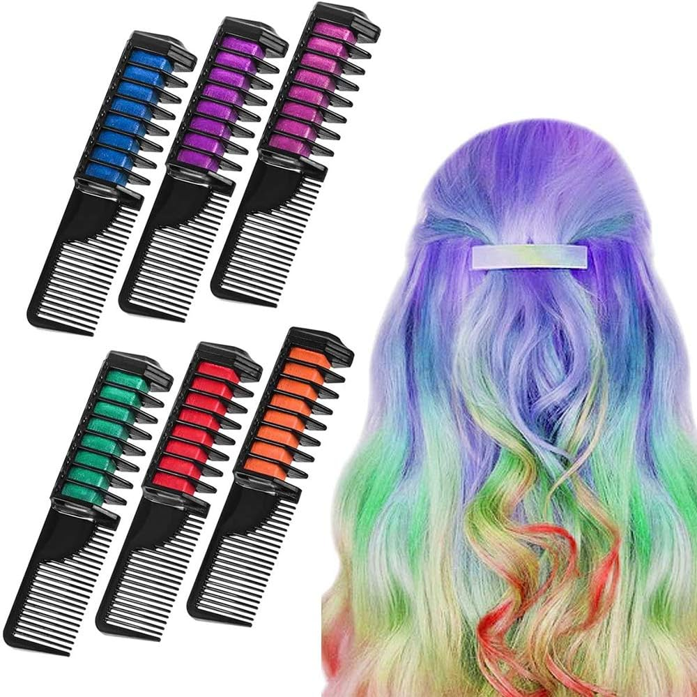 6 Colors Hair Chalk Hair Chalk Color Comb Temporary Halloween Hair Color Cream Non-Toxic Washable with Shawl for Kids Party image number 2