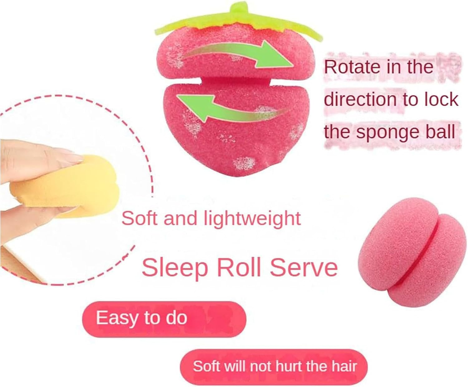 Strawberry Heatless Curlers, Strawberry Foam Rollers, Strawberry Overnight Curlers, Sponge Hair Curlers Strawberry, Strawberry Shape Magic Hair Curlers, Strawberry Heatless Hair Curlers (18Pcs,Mix) image number 4