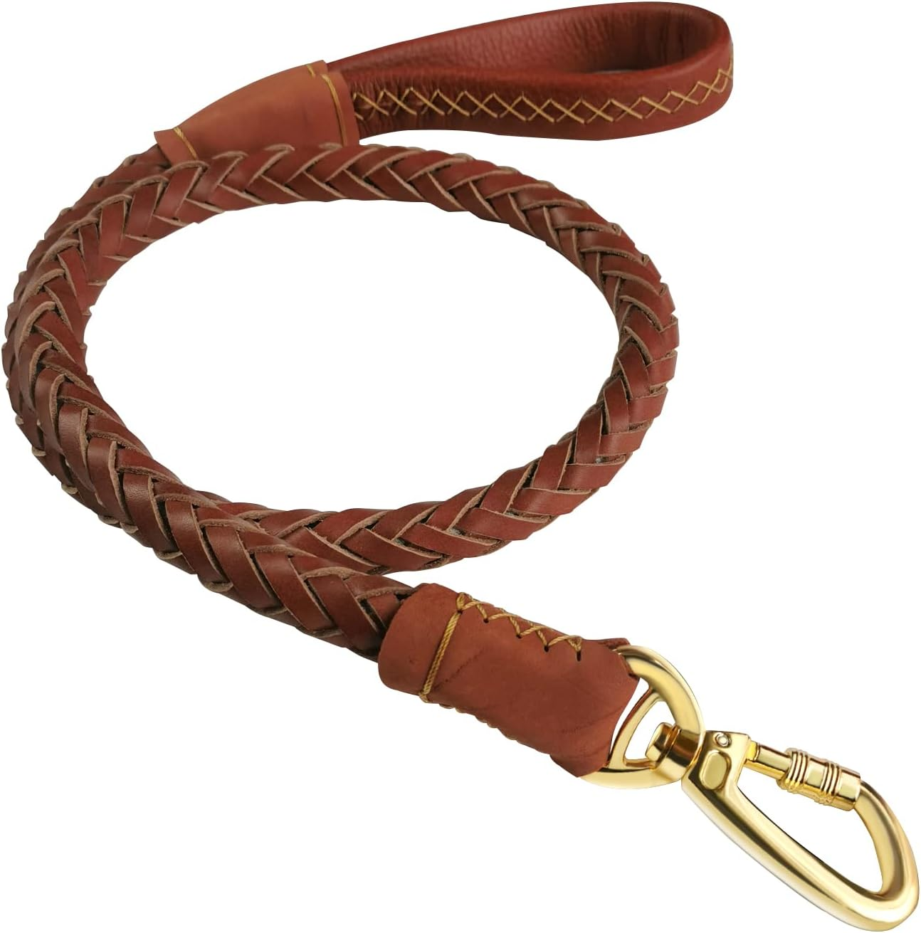 Vivi Bear Braided Genuine Leather Dog Leash 3.6Ft Long Durable Pet Walking Dogs Training Lead for Large Dogs - Brown - 1Inch Wide image number 2