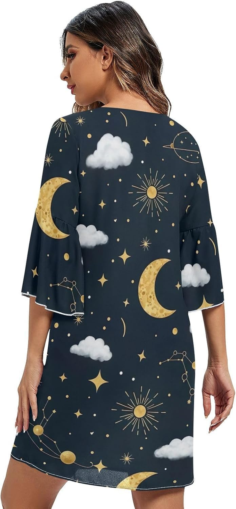 Gold Moons Stars Black Western a Line Dress Printed Maternity Dress Party image number 2