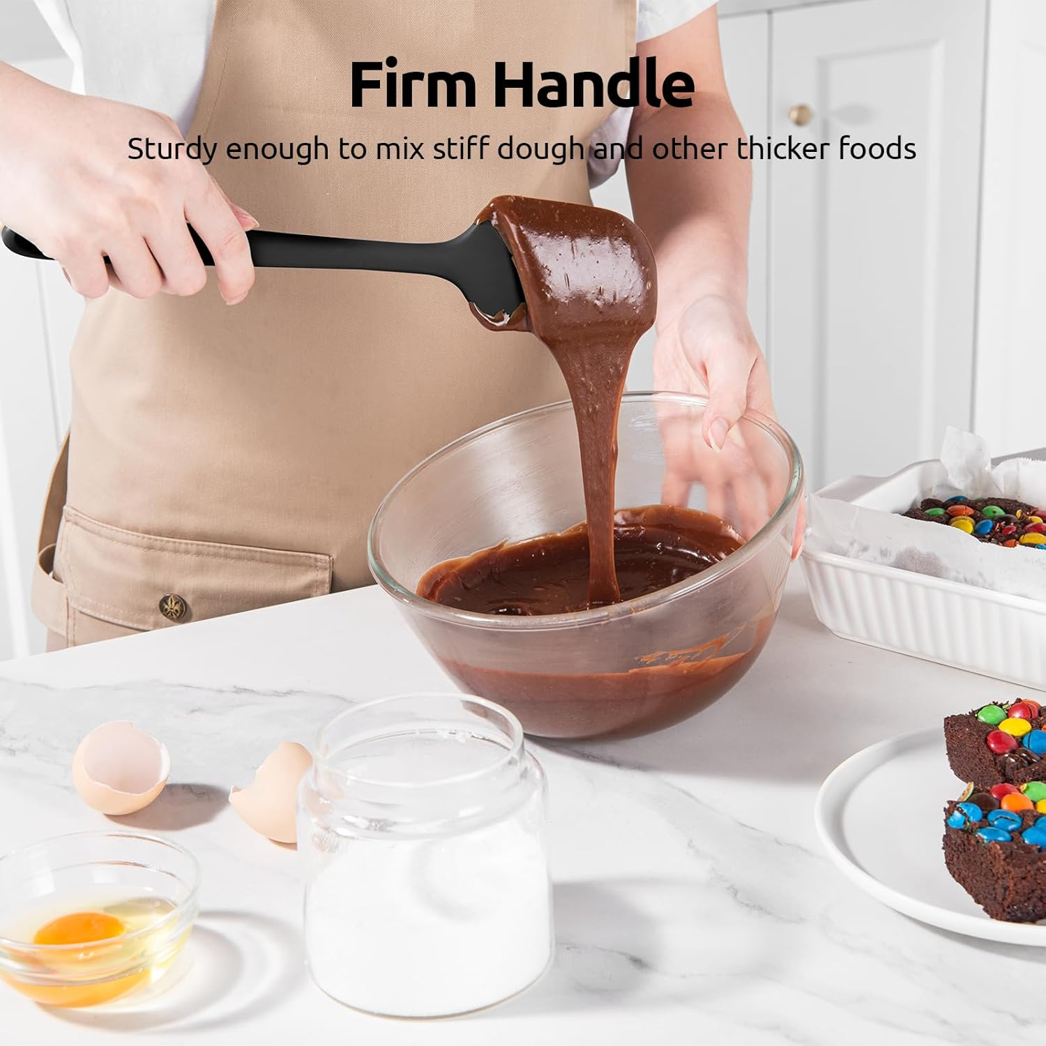 U-Taste Silicone Flat & Spoon Spatula: 315℃ Heat Resistant 28.9Cm Long Baking Scraper, Flexible Seamless Rubber Kitchen Cooking Mixing Utensil with Upgraded Non-Stick Surface (Set of 2, Black) image number 6