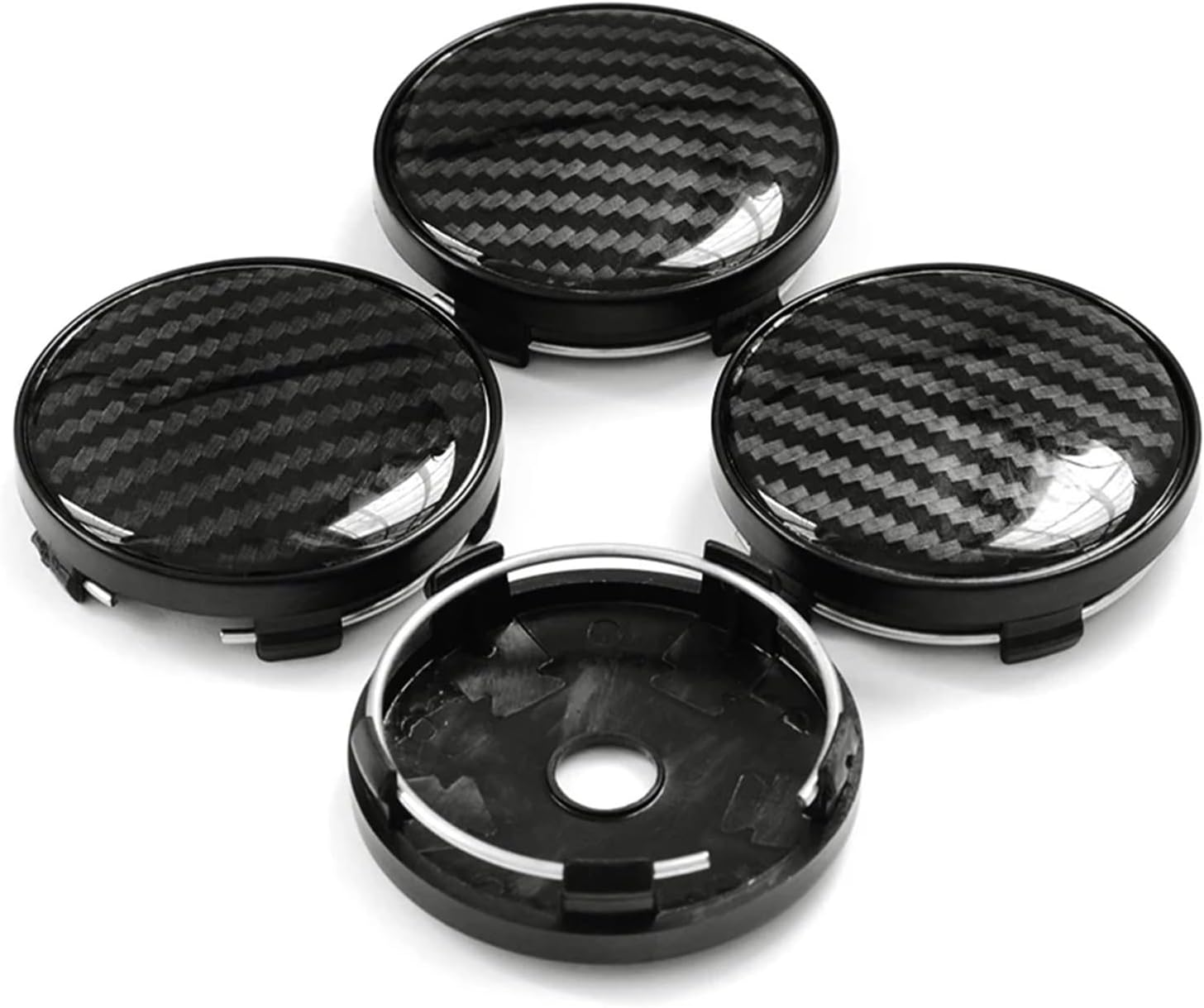 BWPEXZ 4Pcs 60Mm with 56Mm Aluminum+Resin 3D Carbon Fiber Pattern Logo Car Wheel Center Hub Cap Dust-Proof Cover Car Accessories image number 1
