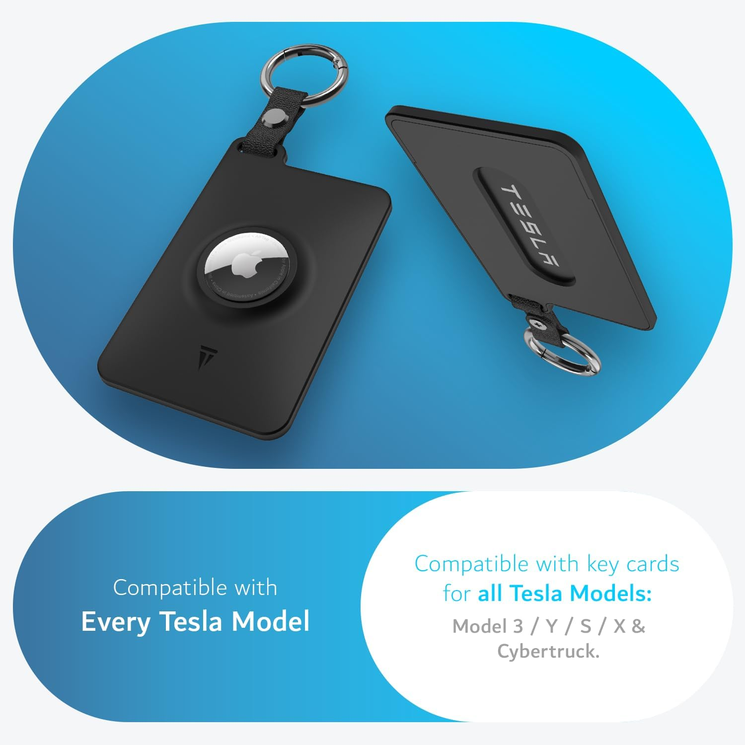 TUDIA Card Holder Case Designed for Tesla Key Card with Airtag Slot - [2 Pack] Keycard Cover for Model 3 Y S X Cybertruck with Carabiner & Scratch-Resistant Protective Card Film (Black) image number 3