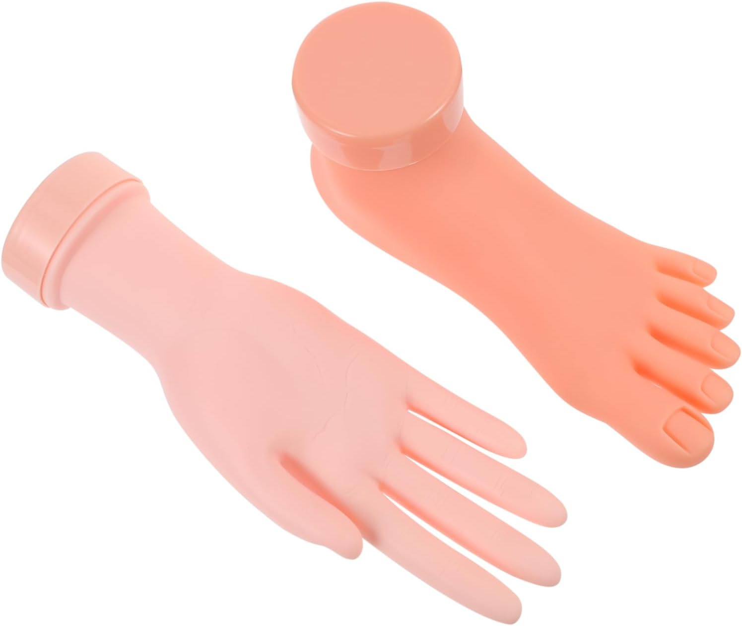 Gatuida 2Pcs Manicure Training Tool Fake Left Hand and Foot Nail Art Practice Model Durable Realistic Soft Finger and Toe for Nail Design Beginners Random Color image number 2