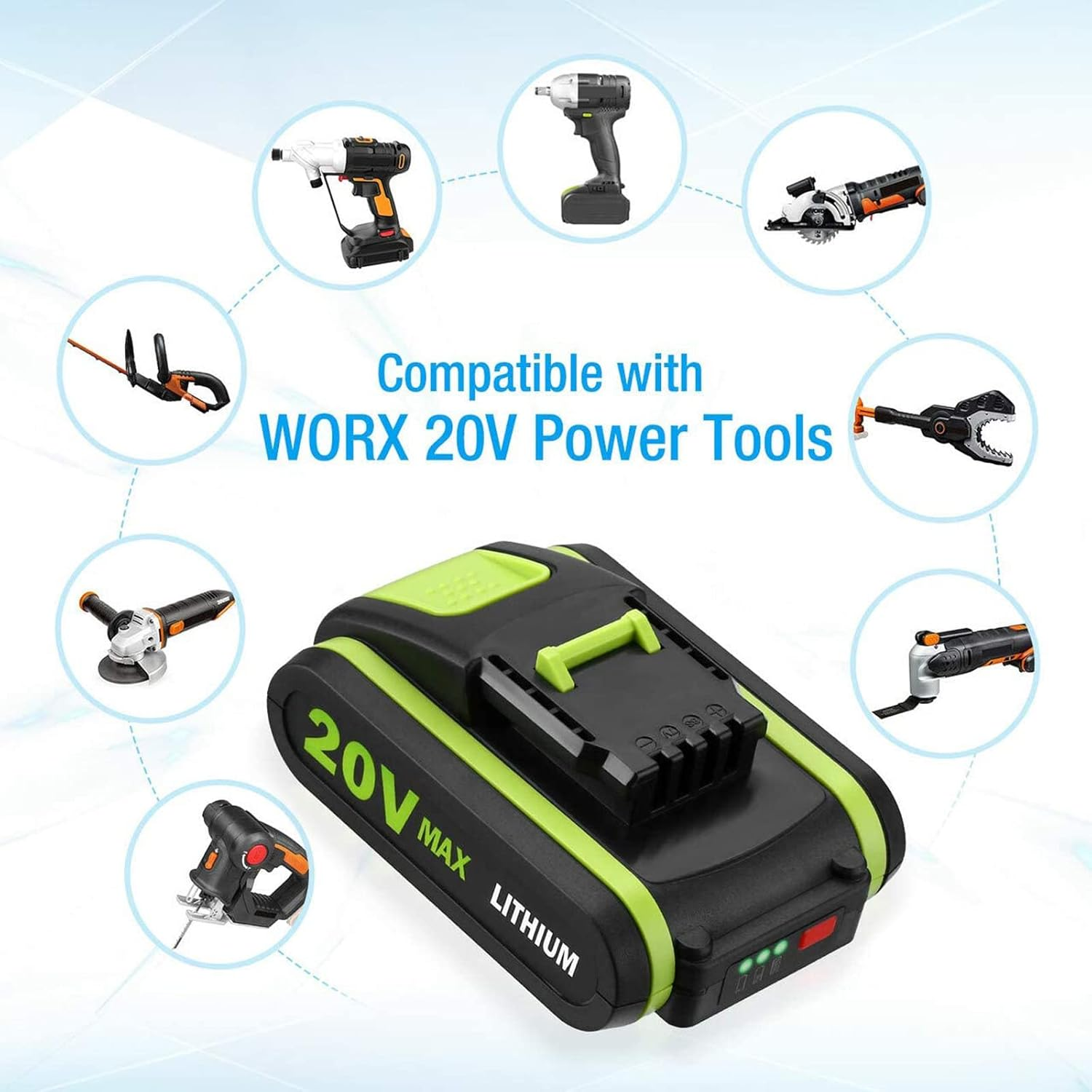 Geelink WA3551 3.0Ah Lithium-Ion Replacement Battery for Worx 20V WA3551 WA3551.1 WA3553 WA3553.2 WA3641 WG629E WG546E WU268 image number 4