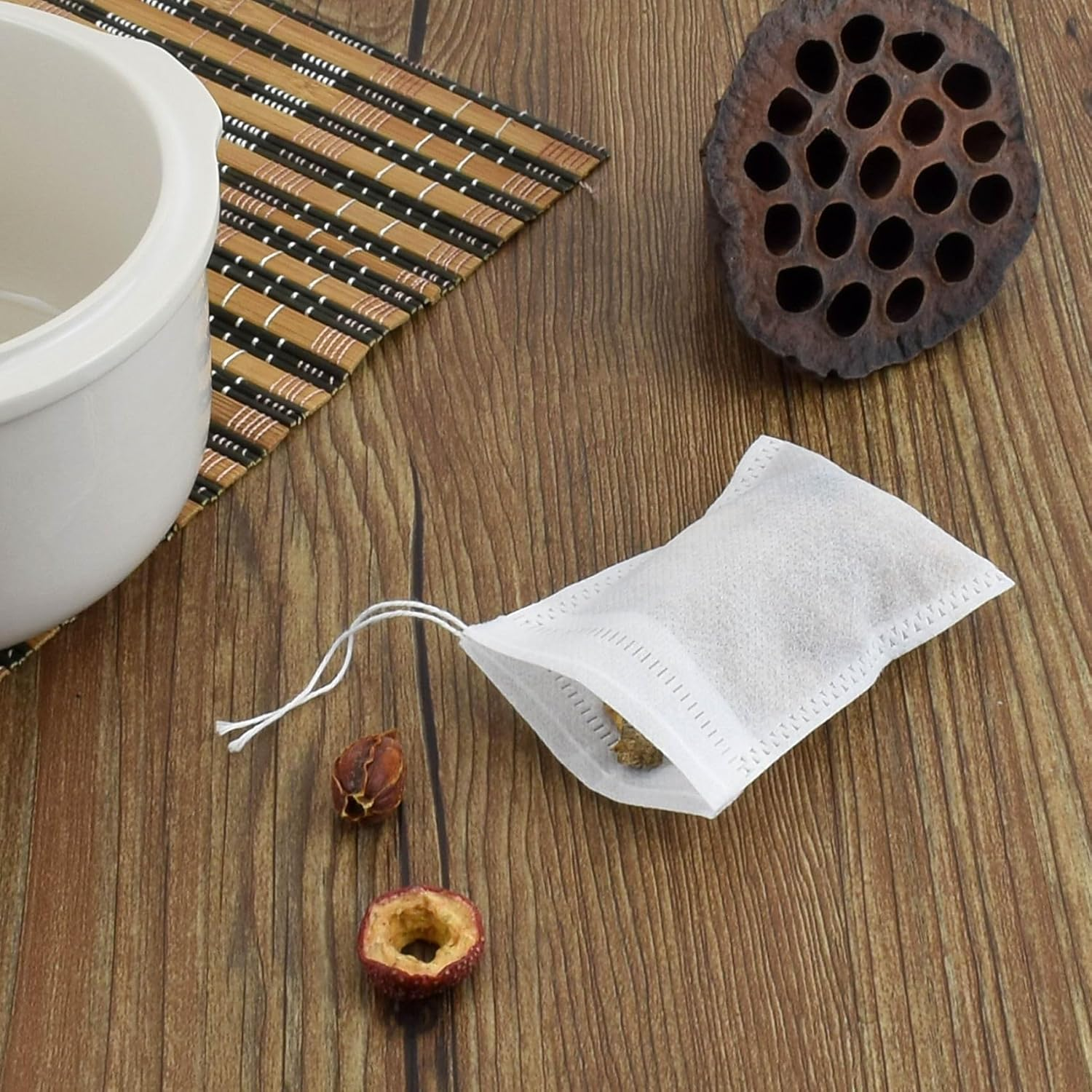 JHFGJGH 100 Pack Muslin Drawstring Bags, Disposable Bags for Cooking, Soaking Medicinal Liquor, Tea Coffee Filter, DIY Craft Spices Storage, Weeding Party Favor (4.7 X 5.5 Inches), White (JH-01) image number 2