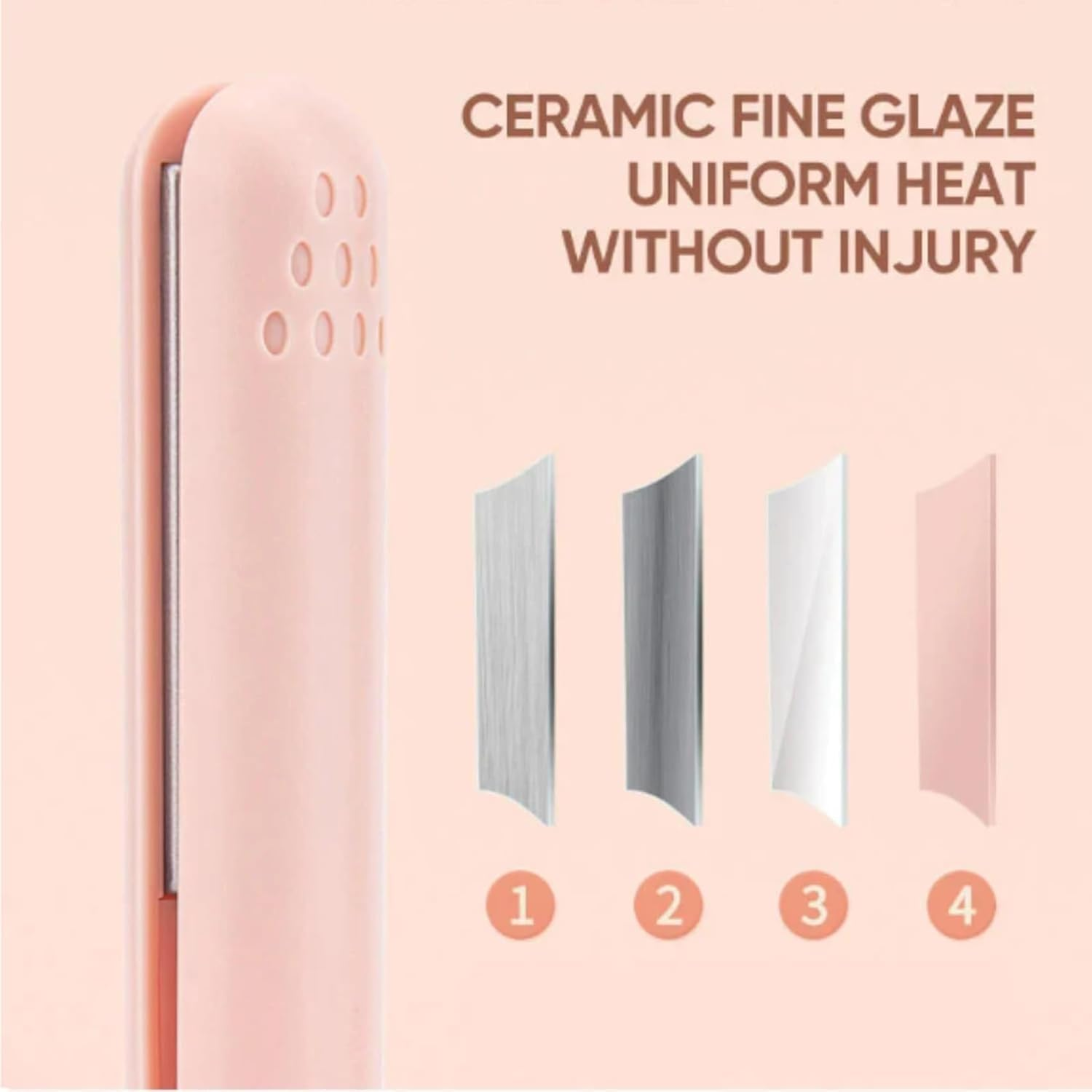 Portrait Mini Dual-Purpose Curling Iron, Ceramic Mini Hair Curler, 2 in 1 Mini Dual-Purpose Curling Iron, USB Rechargeable Curling Wand, Portable Hair Straightener Travel Curling Wand (Pink) - Pink image number 2