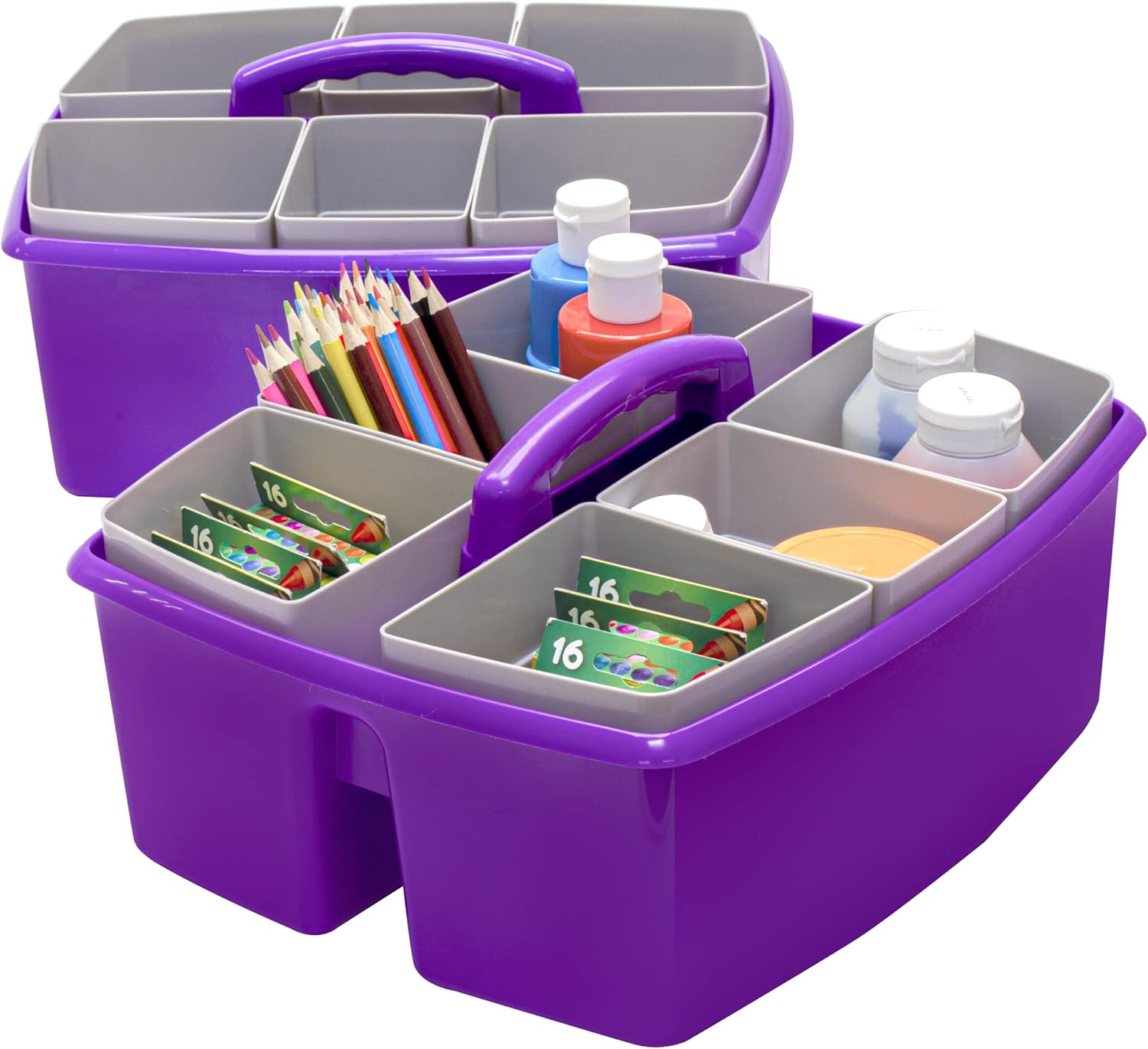 Storex Large Classroom Caddy with Cups, 13 X 11 X 6.575 Inches, Purple, Case of 2 (00986U02C)