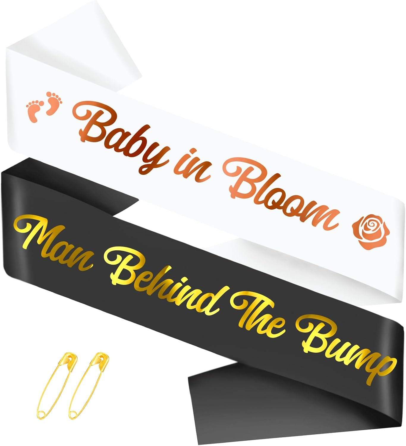 2 Pcs Mom to Be & Dad to Be Baby Shower Sash, White Baby in Bloom Sash and Black Man behind the Bump Sash (Custom- Lengthened) for Gender Reveal Decorations, Idea Gifts for Baby Shower