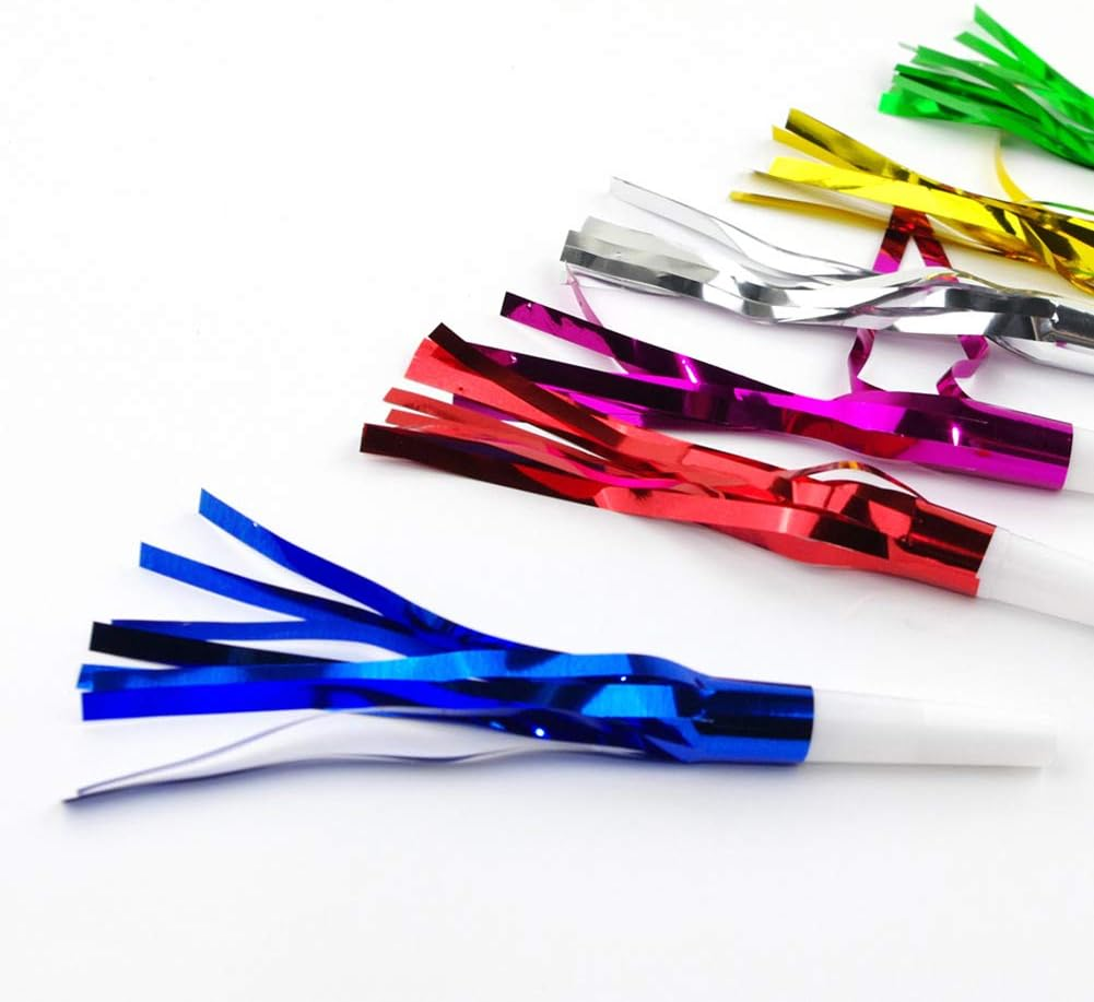 30 Pcs Glitter Metallic Fringed Noise Maker Musical Blowouts Whistle Party Blower for Kids Birthday image number 1
