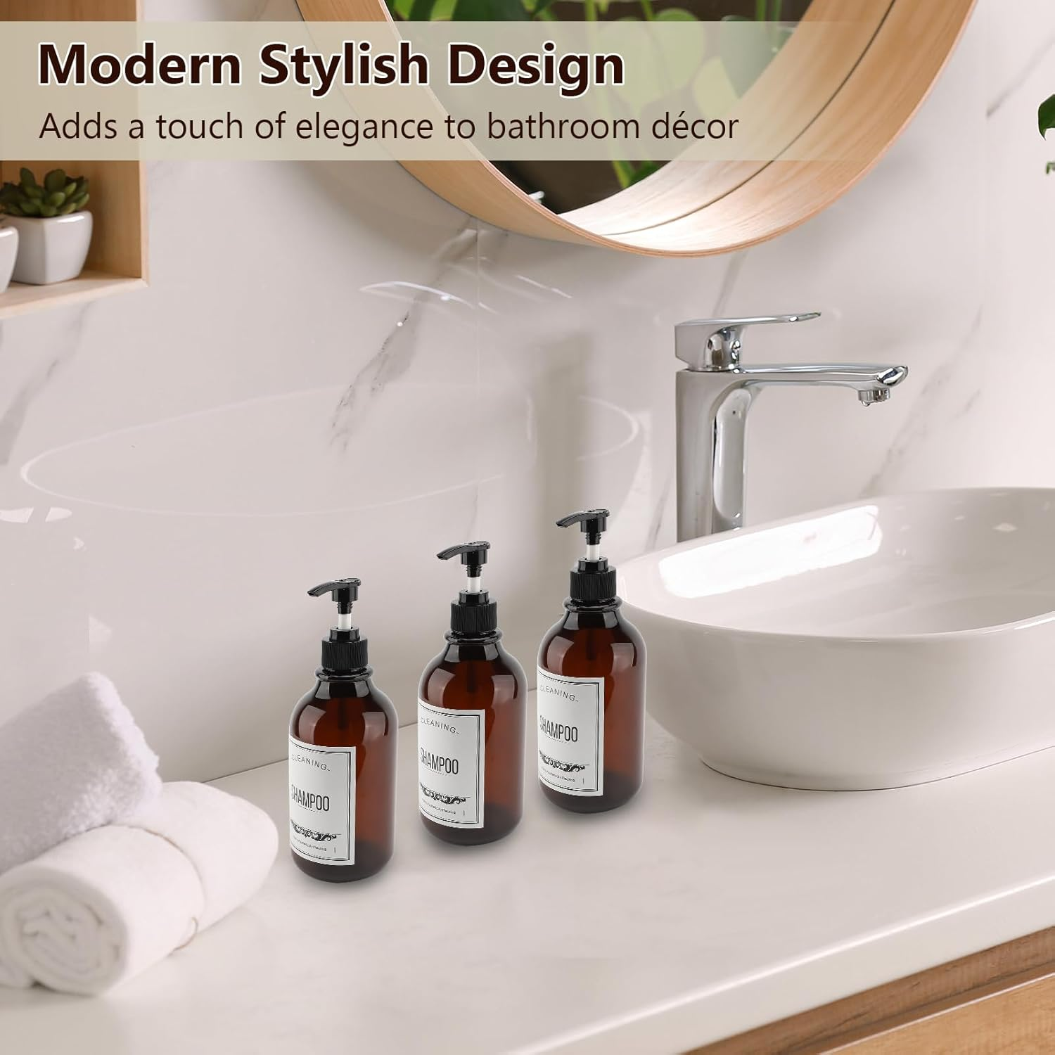 3PCS 16.9Oz Wall-Mounted Shampoo Dispenser, No Drill Bathroom Shower Soap Dispenser, Shampoo and Conditioner Dispenser with Waterproof Labels, for Home Bathroom image number 2