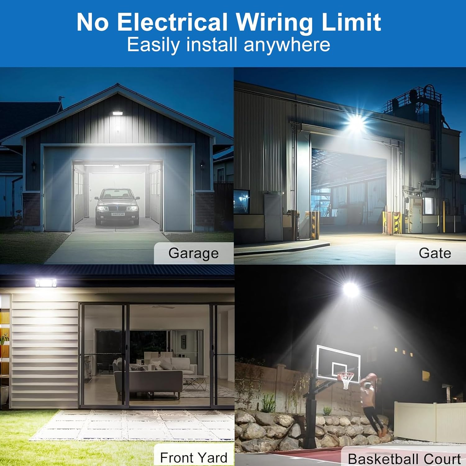 100W Solar Lights Outdoor Waterproof, Dusk to Dawn Solar Powered Security Lights, Solar LED Flood Lights Outdoor, 6500K Cool White, for Porch, Patio, Yard, Garage, Garden image number 5