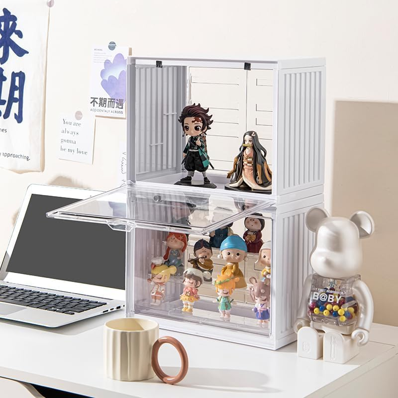 Clear Display Case for Figures, Clear Display Box, 3 Tiers Adjustable Acrylic Display Box Stand with Magnetic Door for Mini Action Figures Pop Mart Collectibles (Ivory, 1 Pack) image number 2