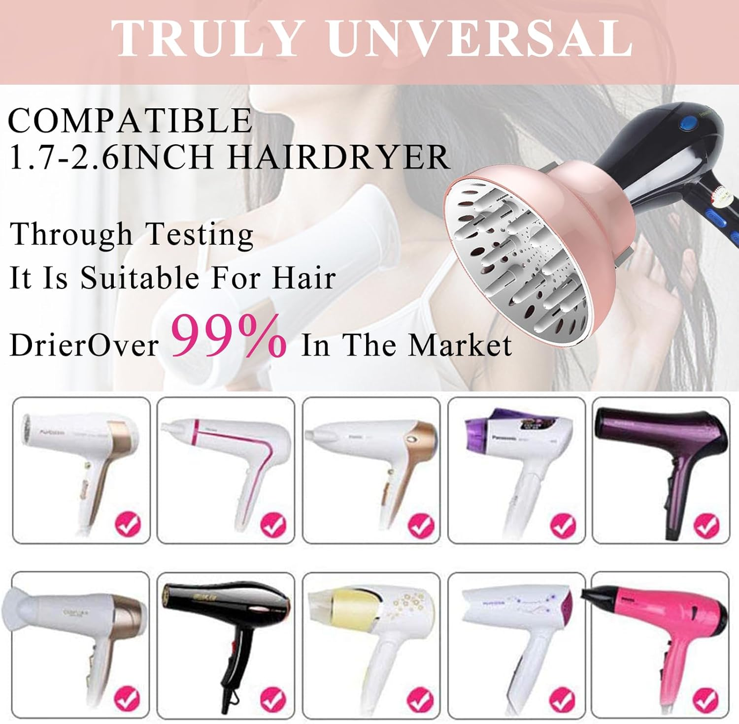 Hair Dryer Diffuser Attachment Universal Adjustable Professional Salon Tool for Curly Hair Fits Most Kinds of Blow Dryer Diameter 4.3-6.5CM - Blue image number 6