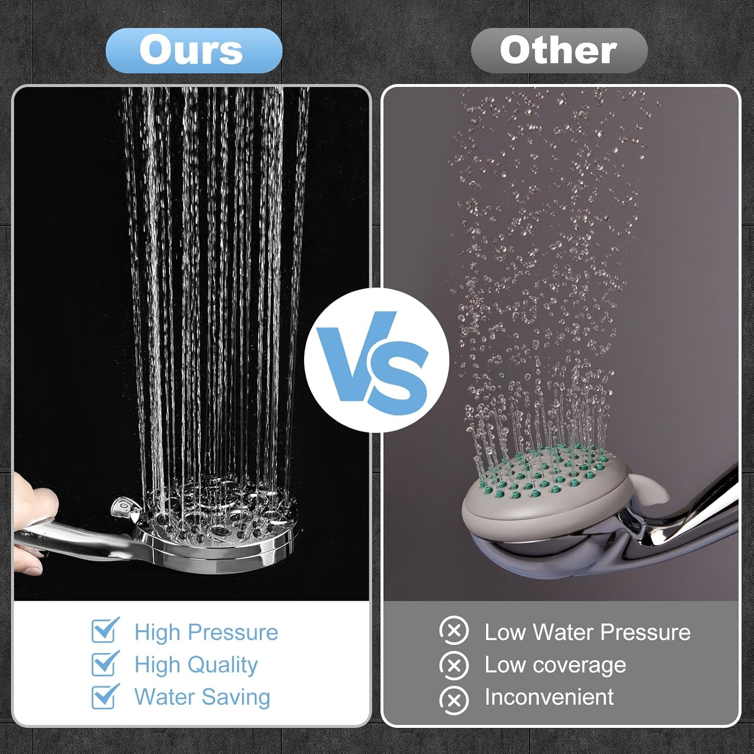 Liwcho High Pressure 10 Functions Shower Head with Handheld - Luxury Modern Chrome Look, Built-In Power Spray to Clean Corner, Tub and Pets, with Stainless Steel Hose Adjustable Bracket (Chrome) image number 4