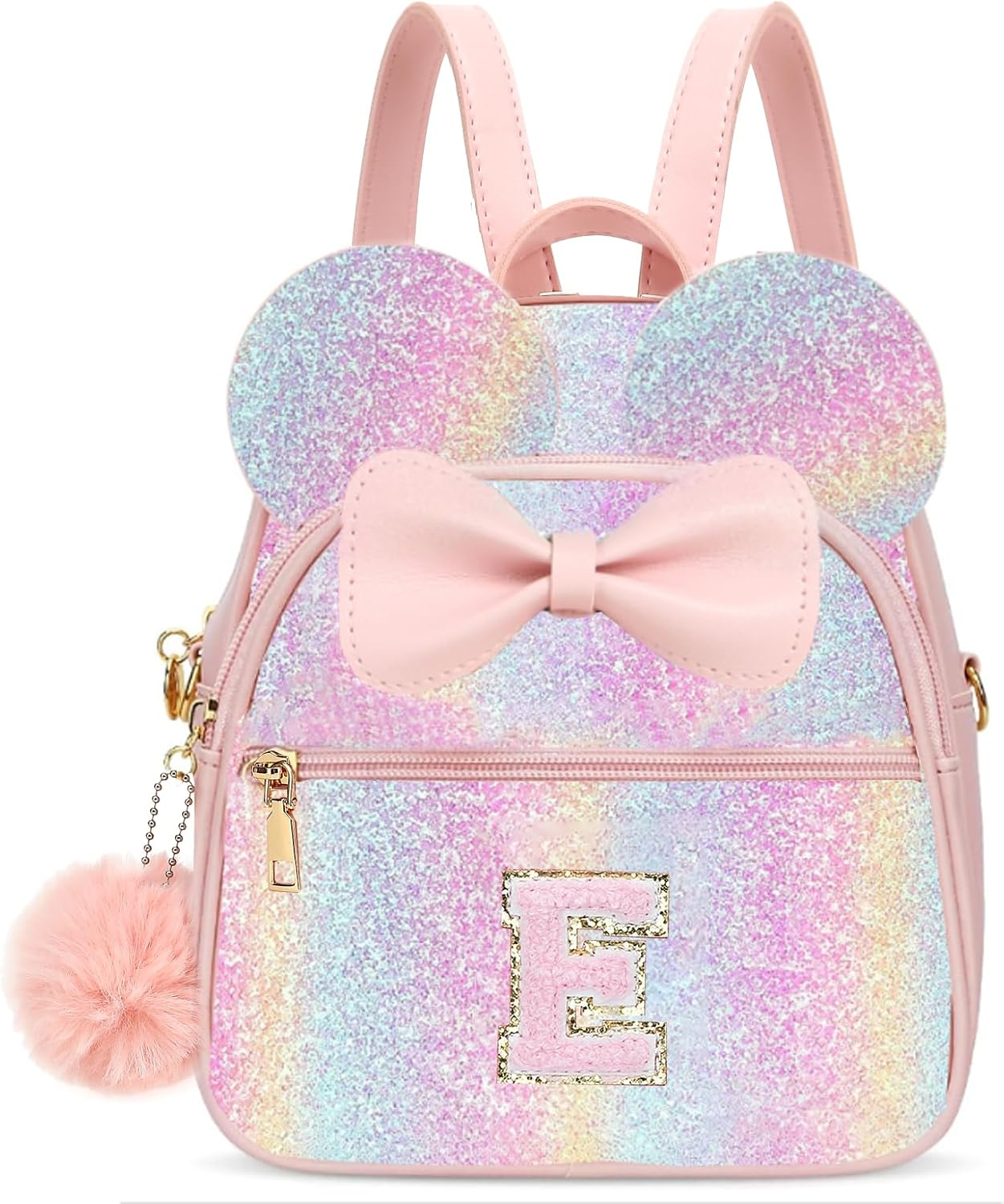 PRLINJSK Initial Mini Backpack for Girls Toddler Kids, Small Mouse Personalized Bowknot Purse Gift