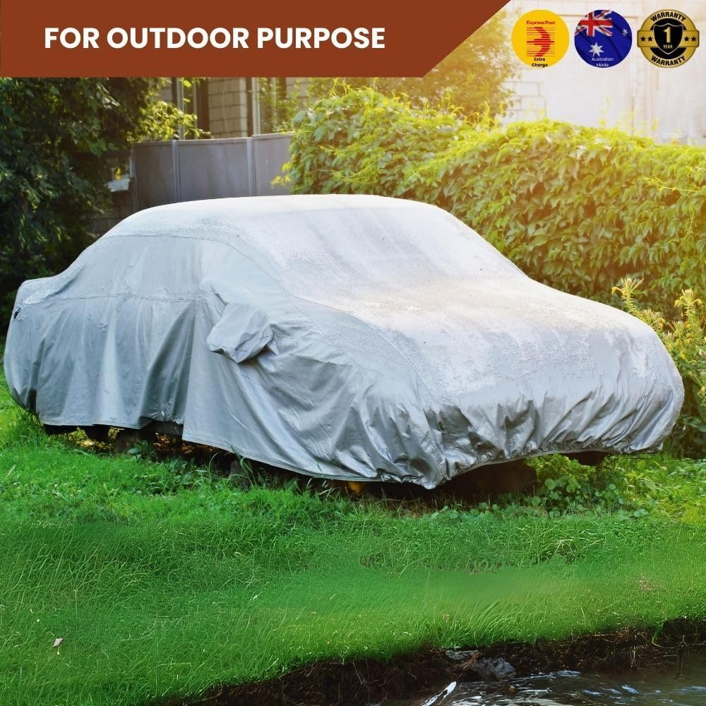 Outback GT Silvershield Outdoor Car Cover for Holden Commodore 1997-2006 (VT VX VY VZ) L - Zipper Door & Elastic Hem - UV Protection - Universal Fit - Water, Dust & Scratch Proof - Grey image number 6