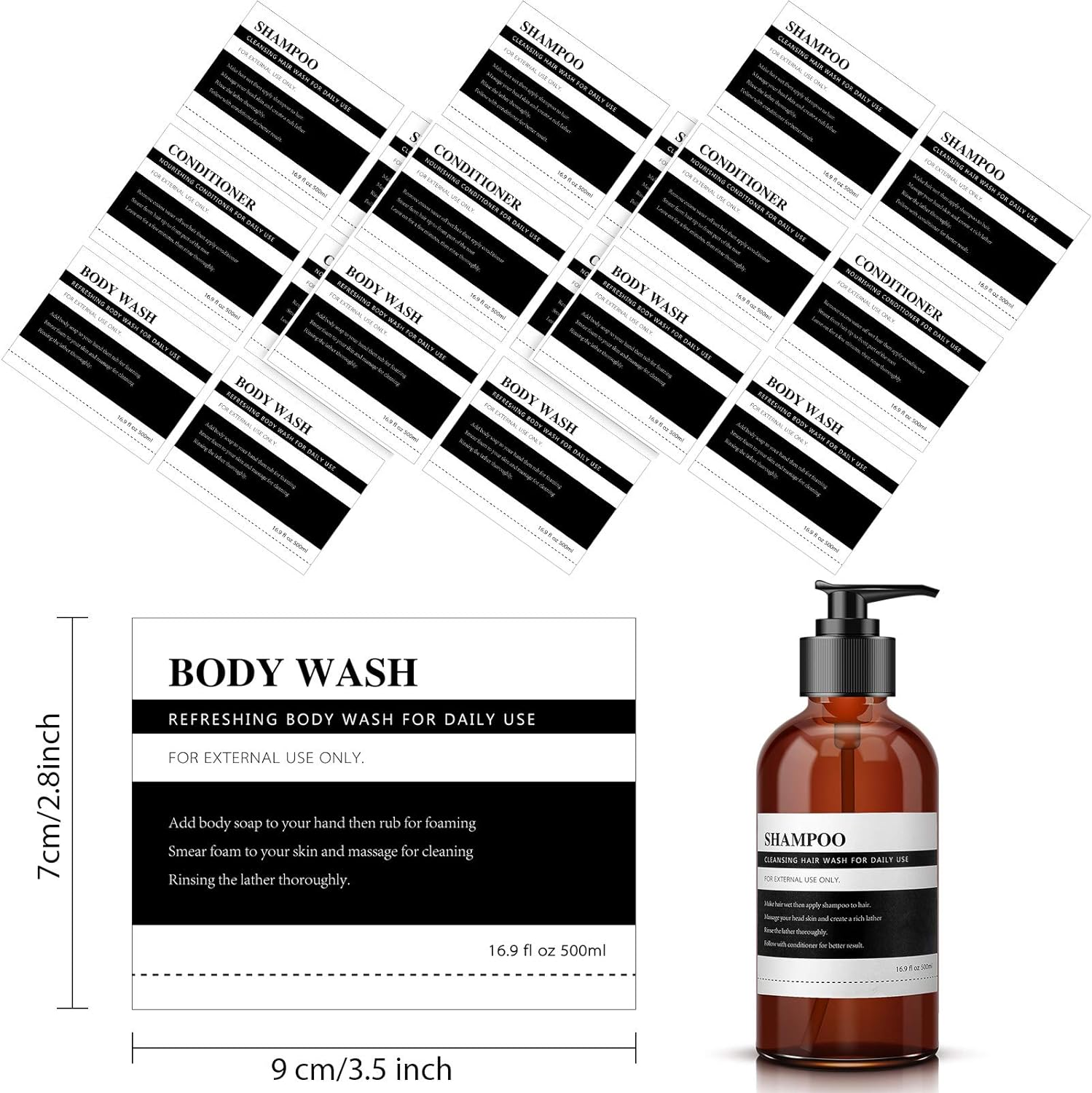 18 Pieces Waterproof Label Stickers for Dispenser Bottles Farmhouse Label Shampoo Dispenser Stickers for Kitchen Bathroom (2.76 X 3.54 Inch)
