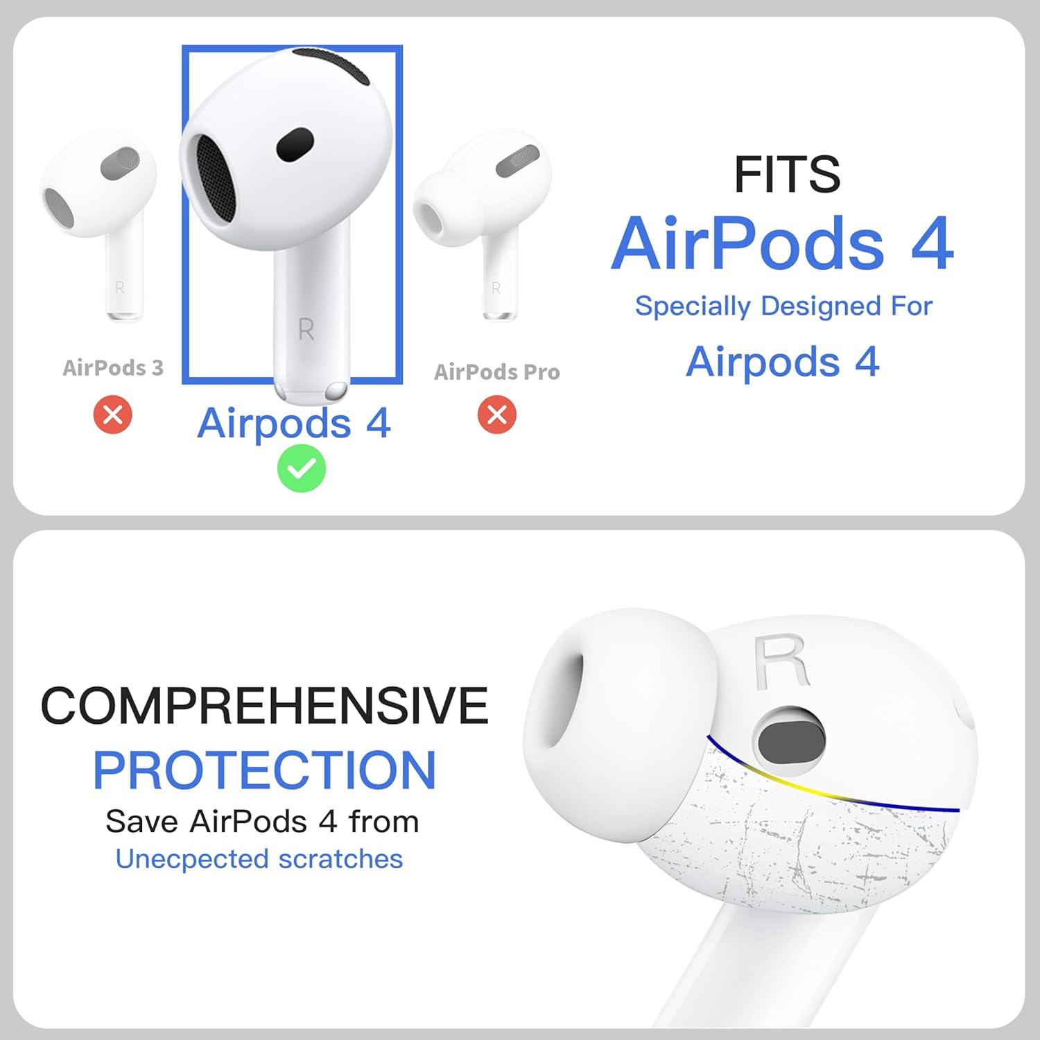 Damonlight 2 Pairs Ear Tips for Airpods 4 Grip Silicone Earbuds Cover [Added Storage Pouch][Us Patent Registered] Compatible with Apple Airpods 4Th Generation (White) image number 6
