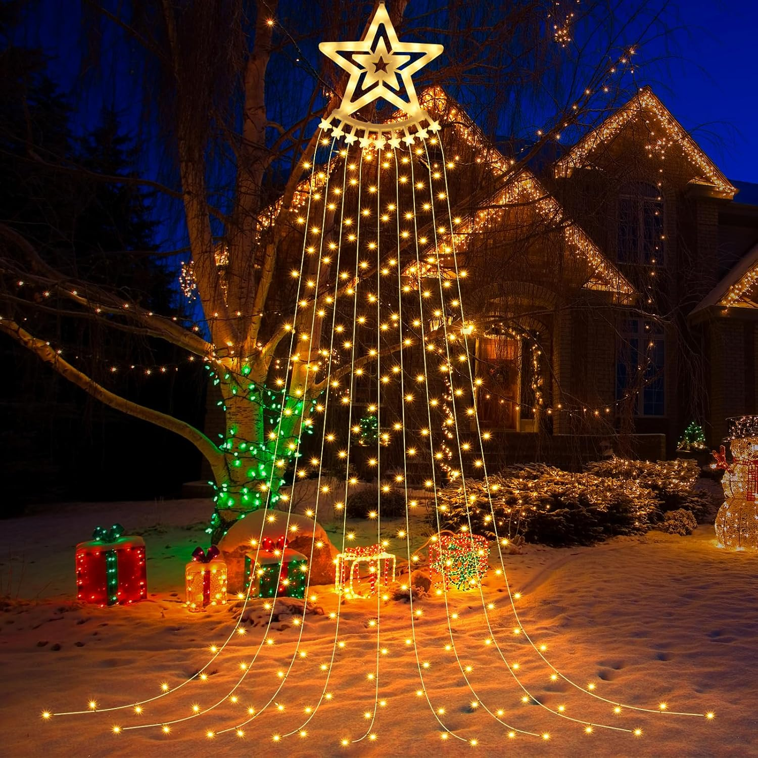 Banaone Outdoor Christmas String Lights, 350 Leds, 9 Strands 3.5M, Christmas Tree Garland with 8 Modes, Waterproof, Ideal for Garden, Parties, Indoor and Outdoor (Warm White) image number 1